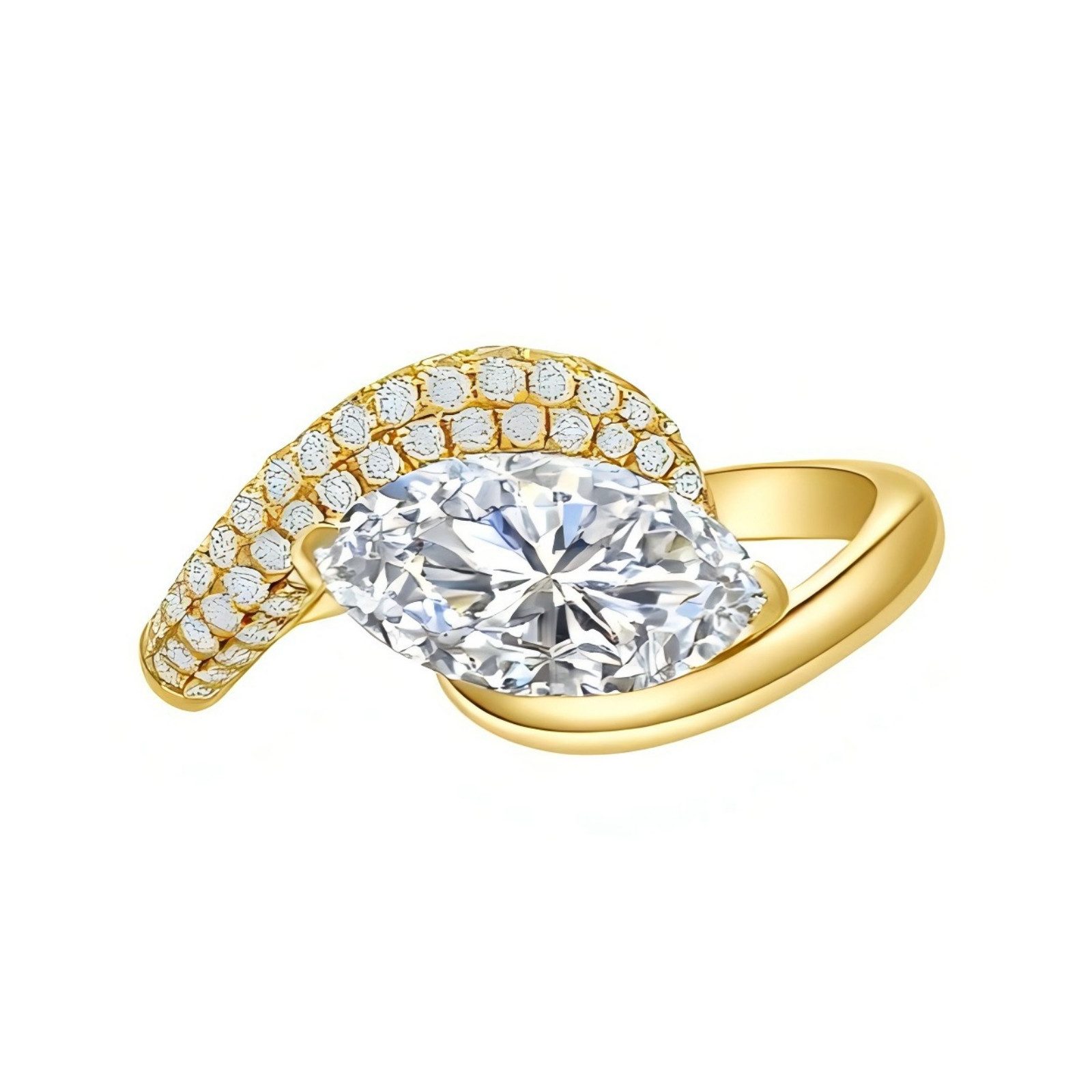 Jumpeak Diamantring 2ct Diamantring mit Marge-Schliff, Damenring aus 585er Gold, Ehering, Damenring 585 aus echtem Gold, Geburtstagsgeschenk, IGI-Zertifikat