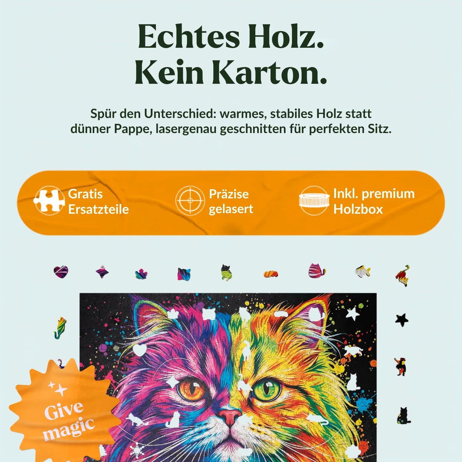 MagicHolz Puzzle Bunte Perserkatze Holzpuzzle (2D), 1000 Puzzleteile