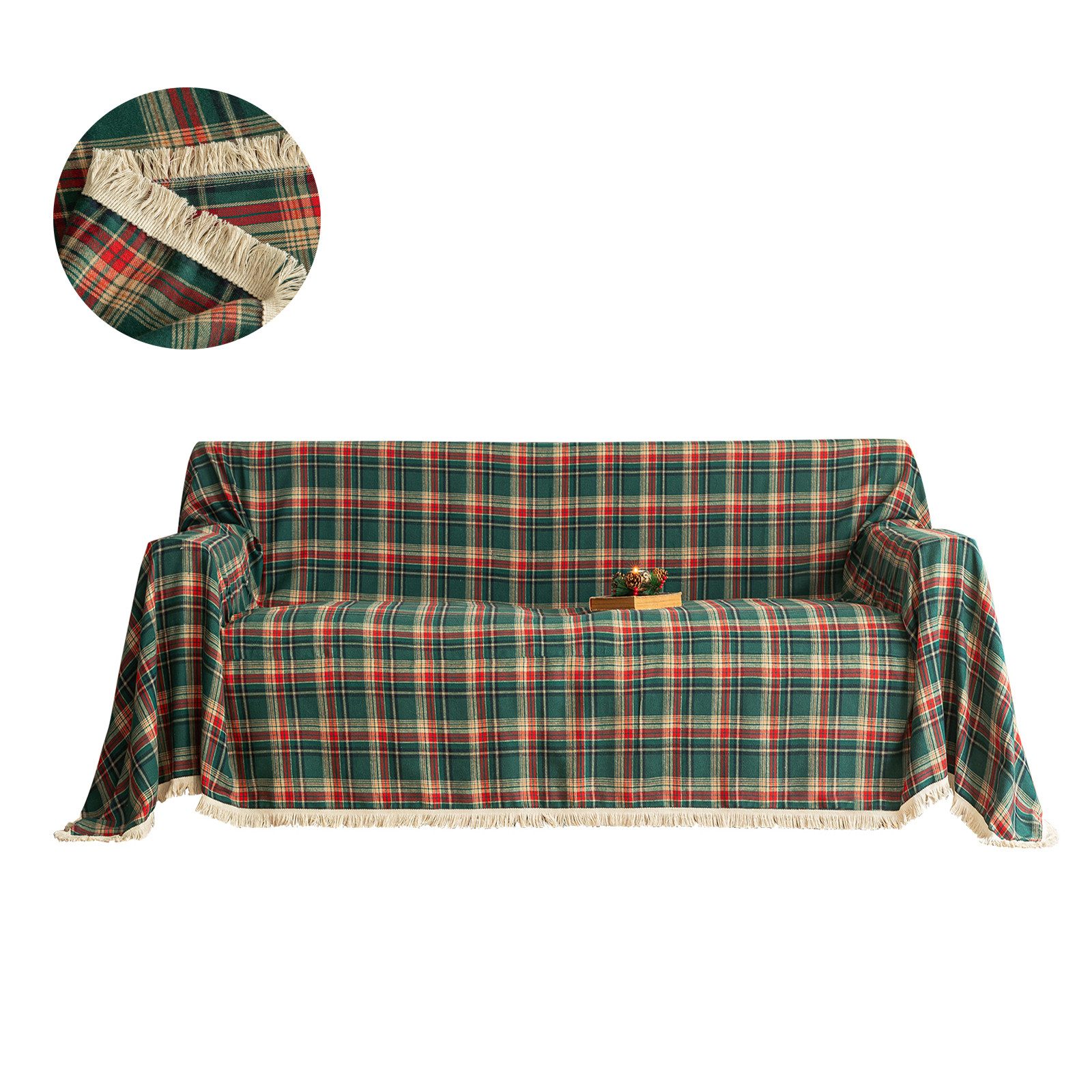 BTTO Sofaschoner Sofahusse Sofadecke mit Quasten, Weihnachten kariert,Weich Wohndecke, Sofadecke,Bettdecke,Babydecke