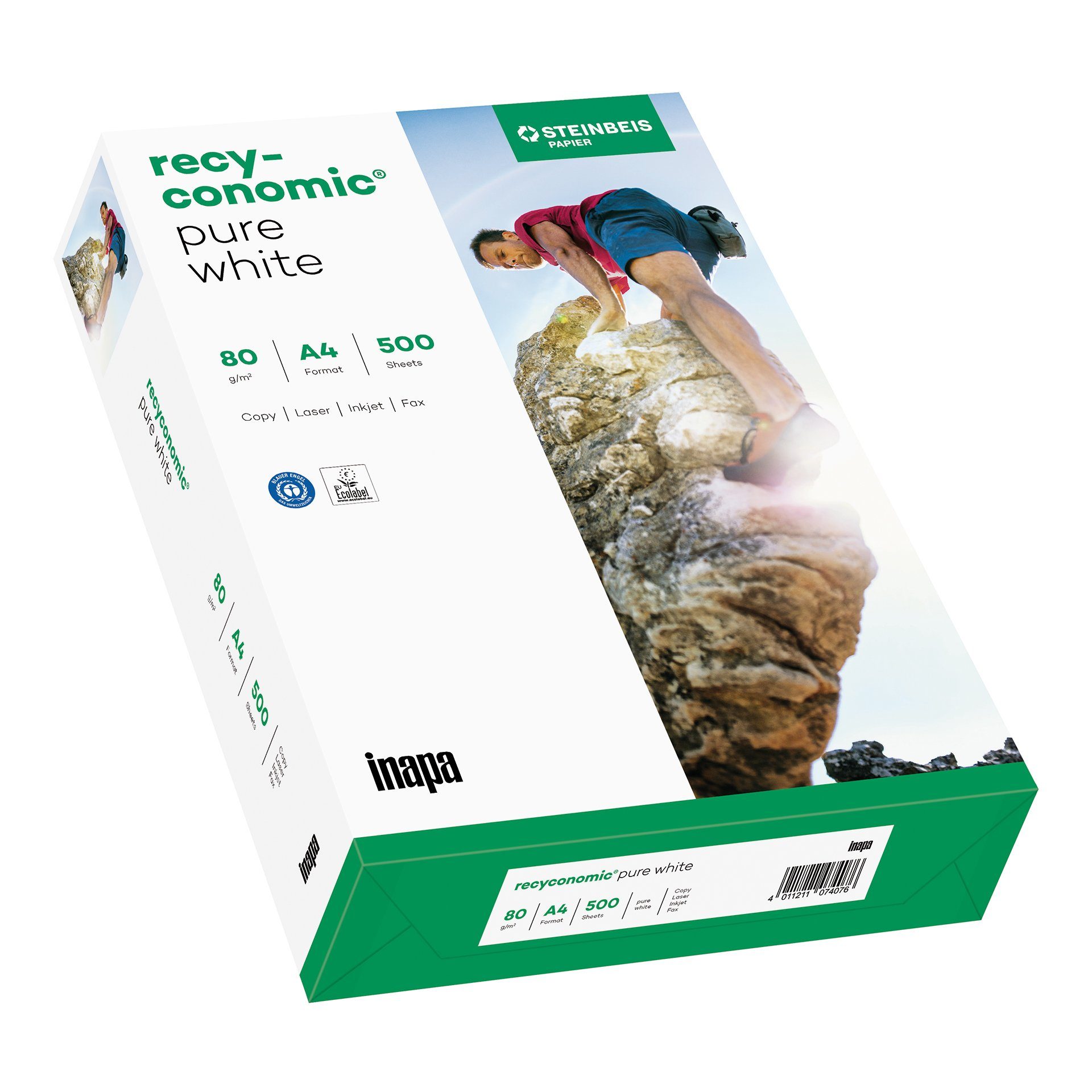 INAPA Drucker- und Kopierpapier Inapa Recyconomic Pure White Druckerpapier A4 80 g (500 Blatt)