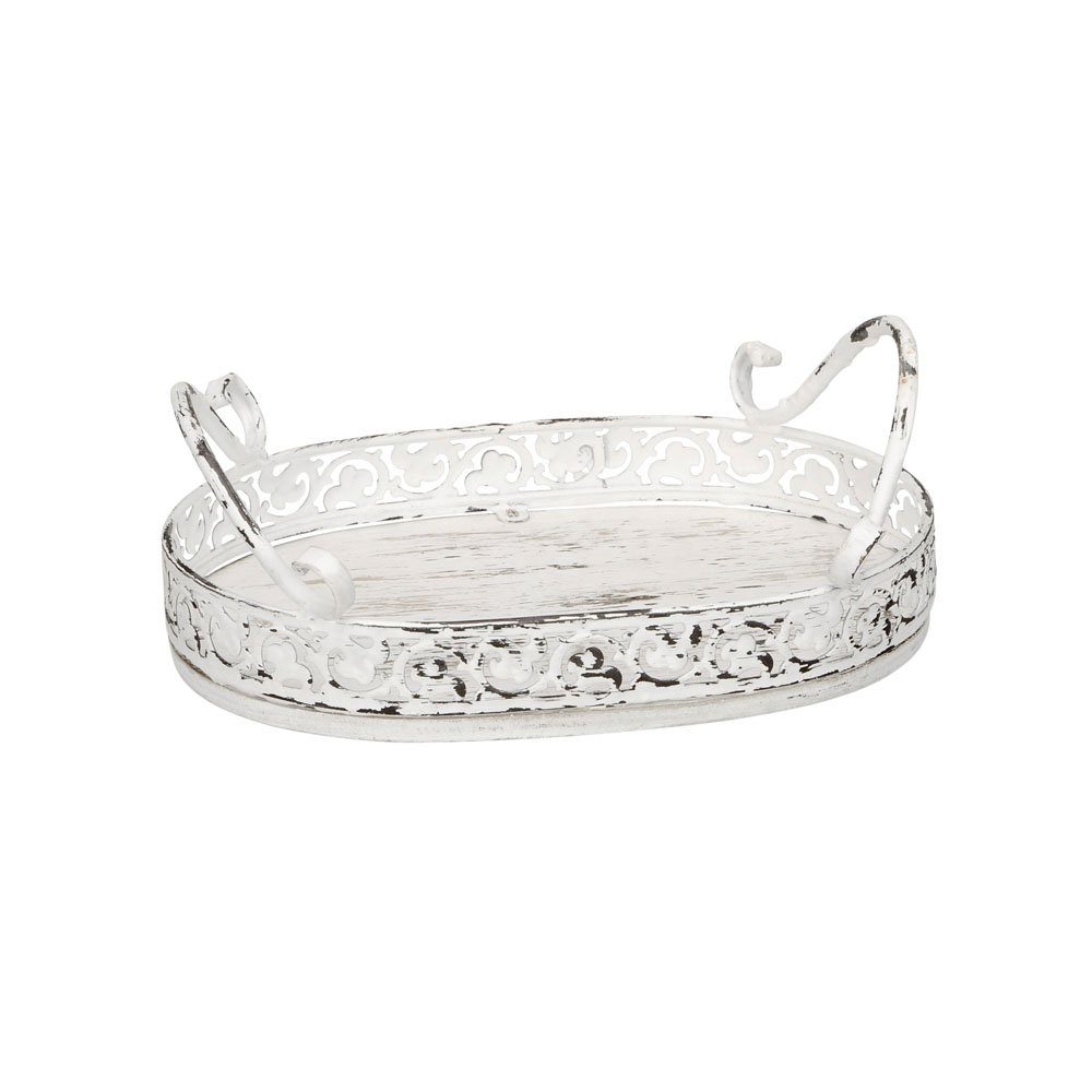 Posiwio Tablett Ovales Tablett ABBEY weiß shabby chic aus Holz L22