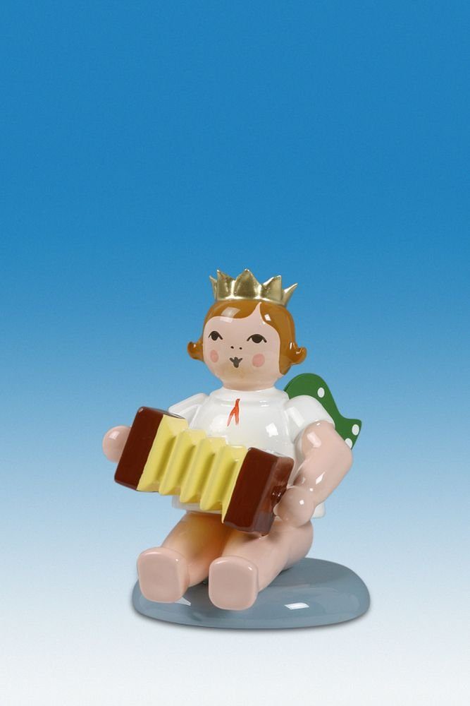 Engelfigur Holzfigur Engel sitzend mit Harmonika und Krone Höhe 6cm NEU