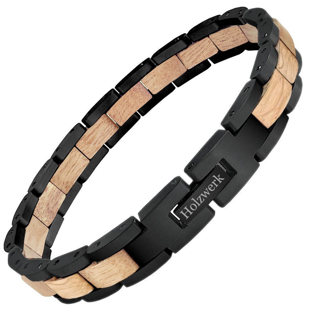 Holzwerk Edelstahlarmband Designer Holz Armband, Armkette Gliederarmband, Holz Unikate inkl. Armbandkürzer, ideal als Geschenk