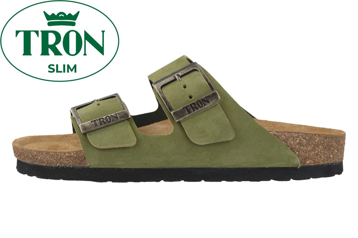 Tron TRON Pampelonne slim Damen Tieffußbett Pantolette grün Nubukleder - Pantolette