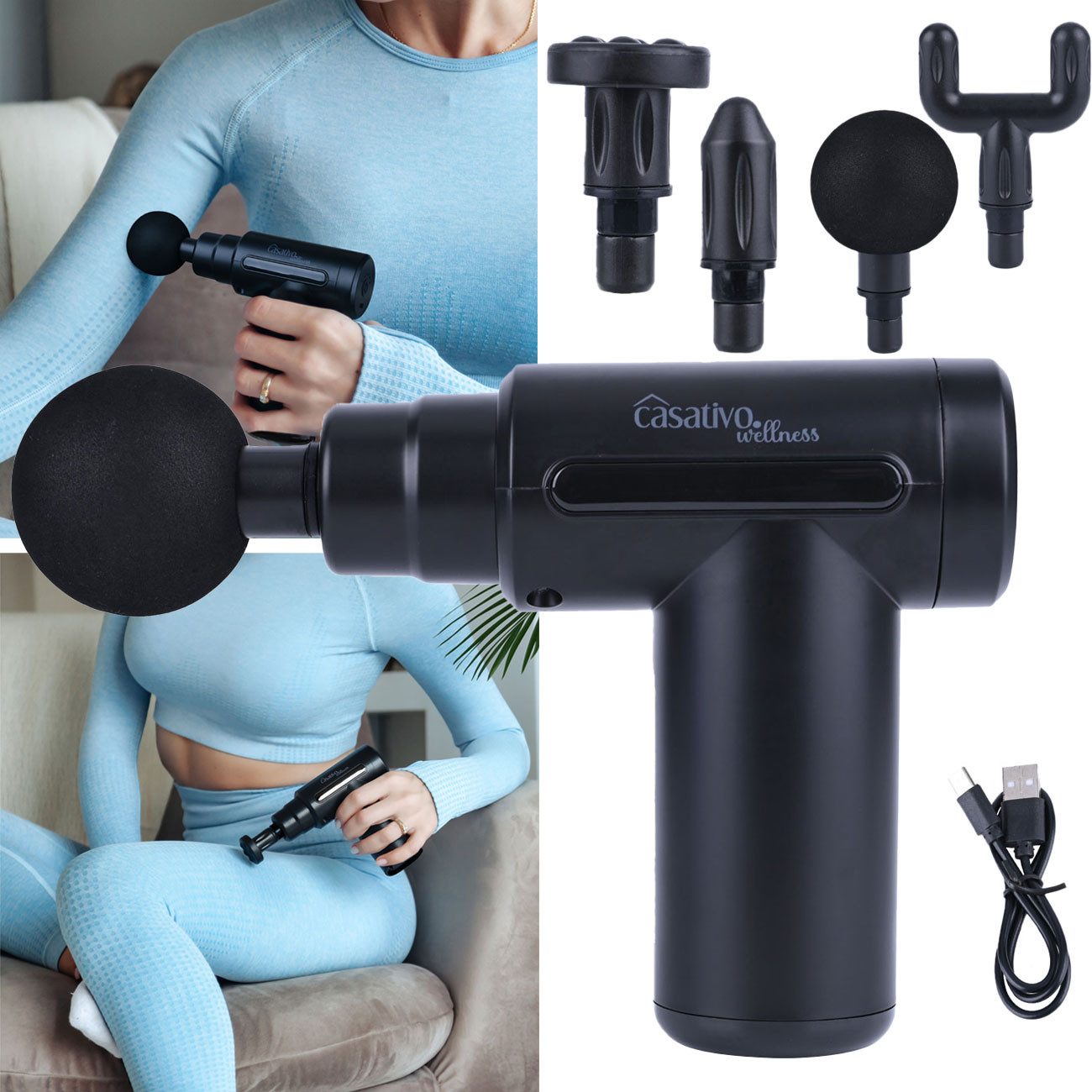 Casativo Massagepistole Kompakte Hand-Massagepistole, 4 Aufsätze, 6 Stufen, USB-C-Akku, Mini Massage Gun mit 1800mAh Akku, 15-Minuten-Abschaltautomatik