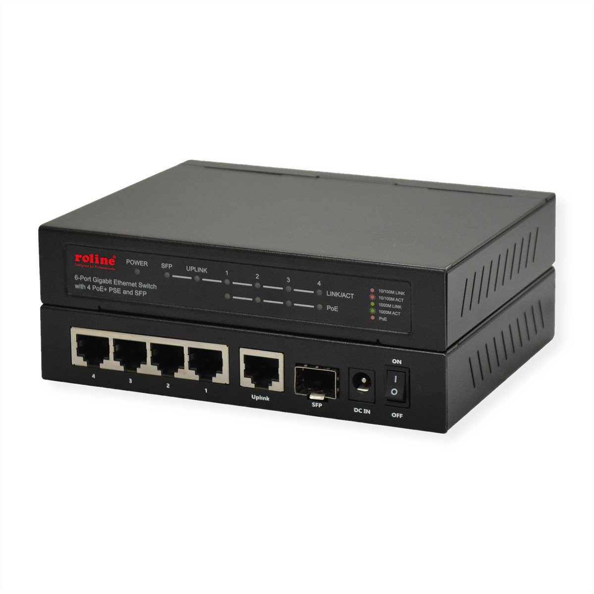 Gigabit Ethernet Switch 6 Ports (5x 10/100/1000 + 1x SFP, 4x PoE) Netzwerk-Switch