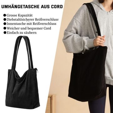 SOTOR Schultertasche Mode Frauen Handtasche Casual große Kapazität Einkaufstasche (Kordtasche mit Reißverschluss)