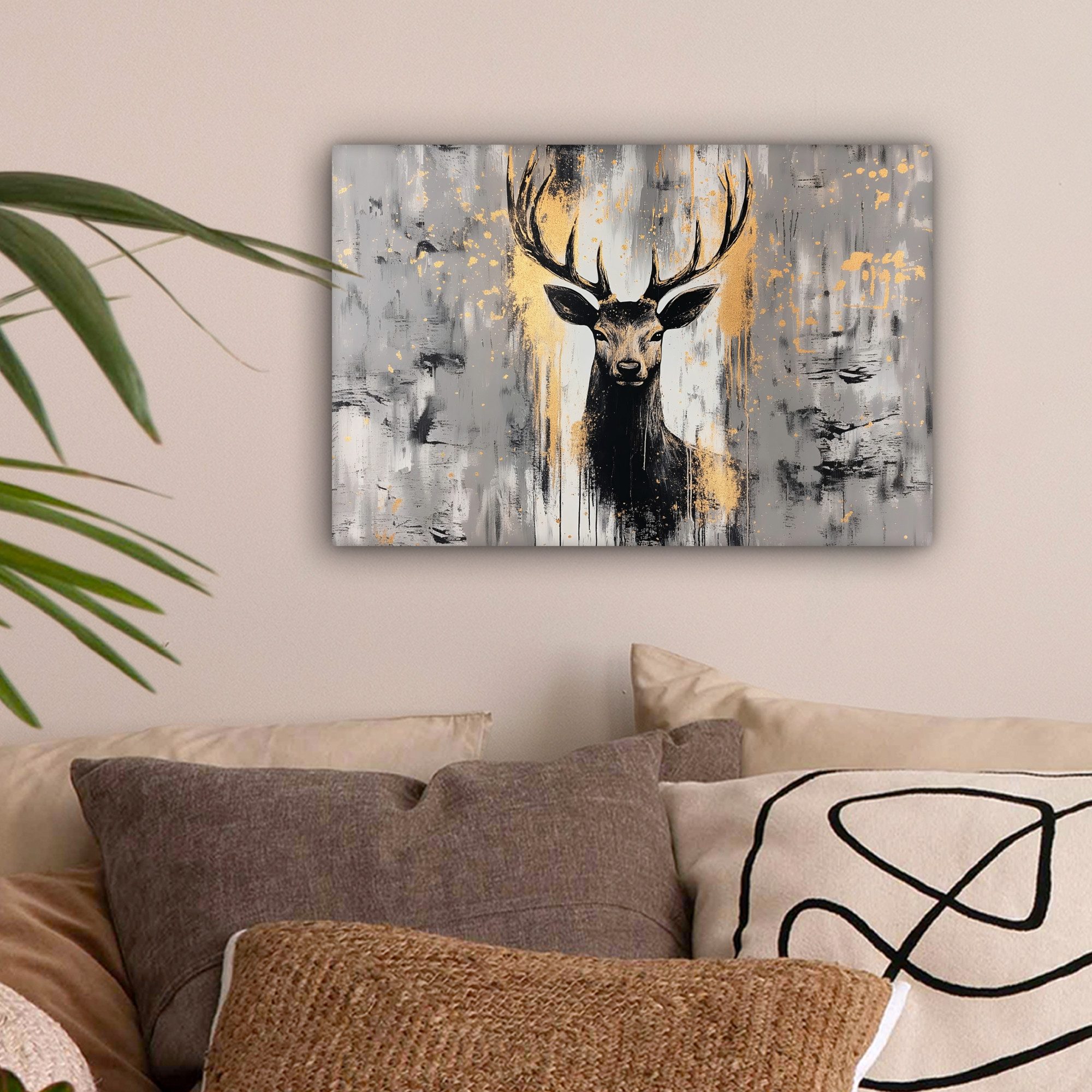 OneMillionCanvasses® Leinwandbild Abstrakt - Hirsch - Geweih - Gold, Fotodr günstig online kaufen