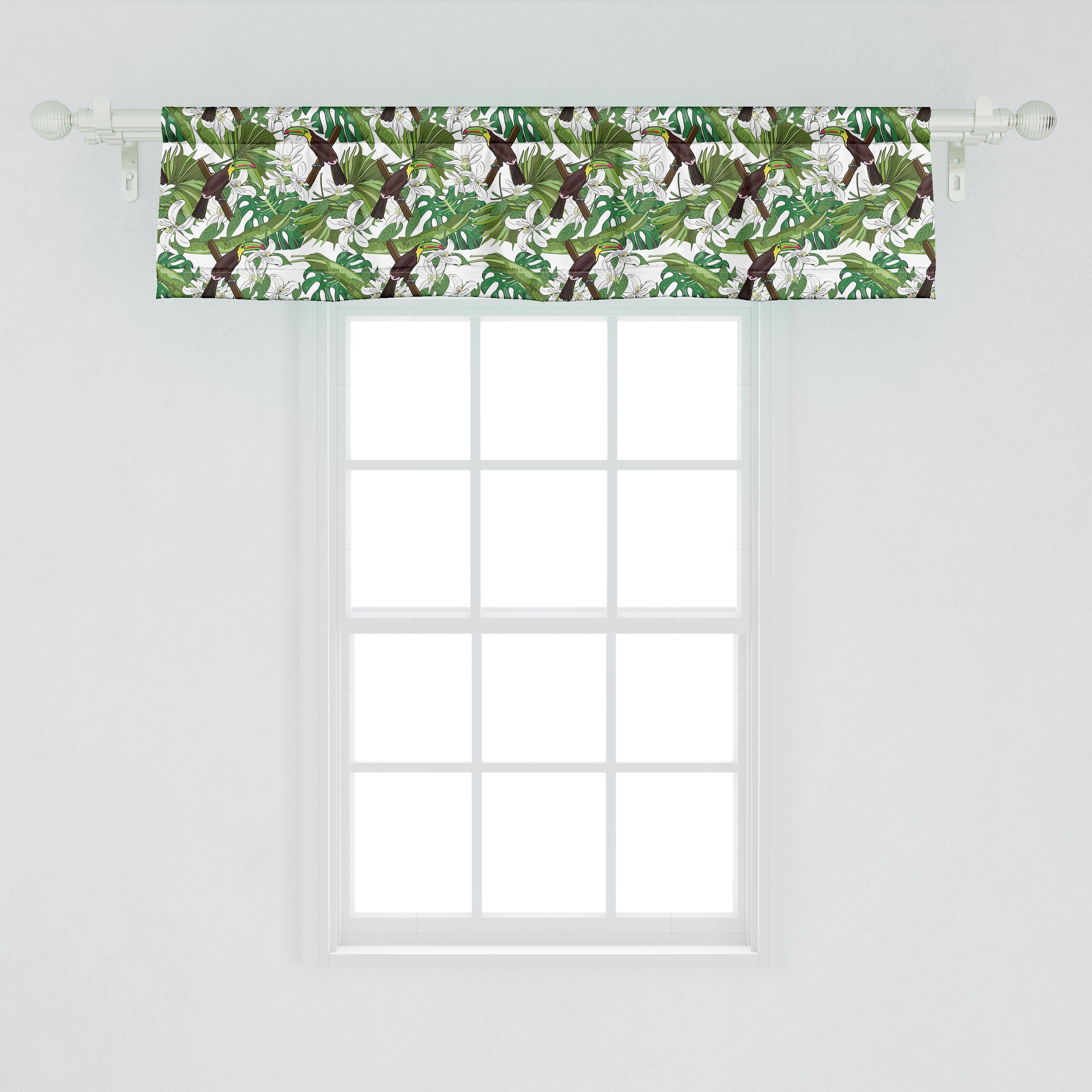Scheibengardine Vorhang Volant für Stangentasche, Schlafzimmer Abakuhaus, mit Vögel Botanische im Toucan Dekor Microfaser, Dschungel Küche