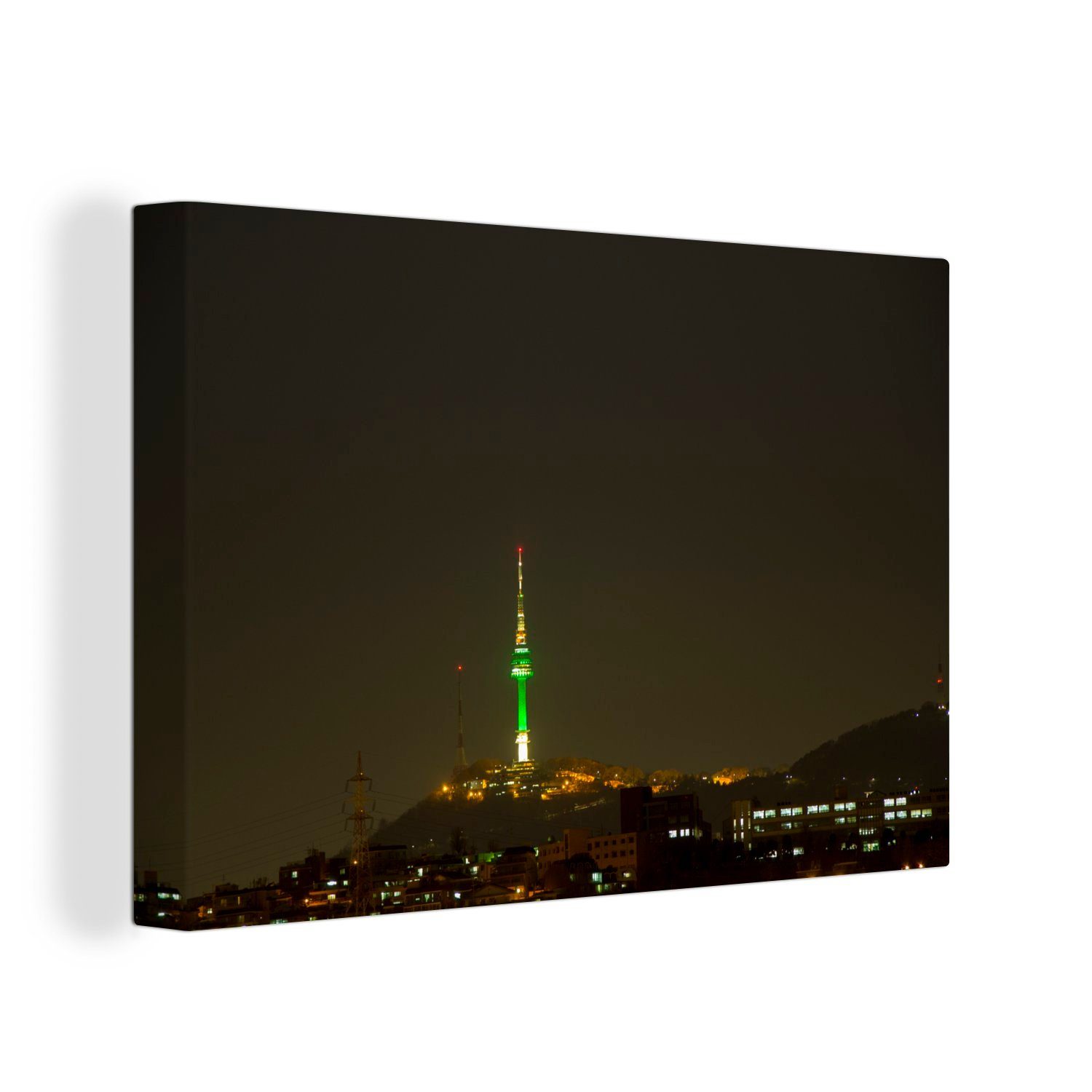 OneMillionCanvasses® Leinwandbild N-Seoul Tower - Skyline - Nacht, (1 St), Wandbild Leinwandbilder, Aufhängefertig, Wanddeko, 30x20 cm
