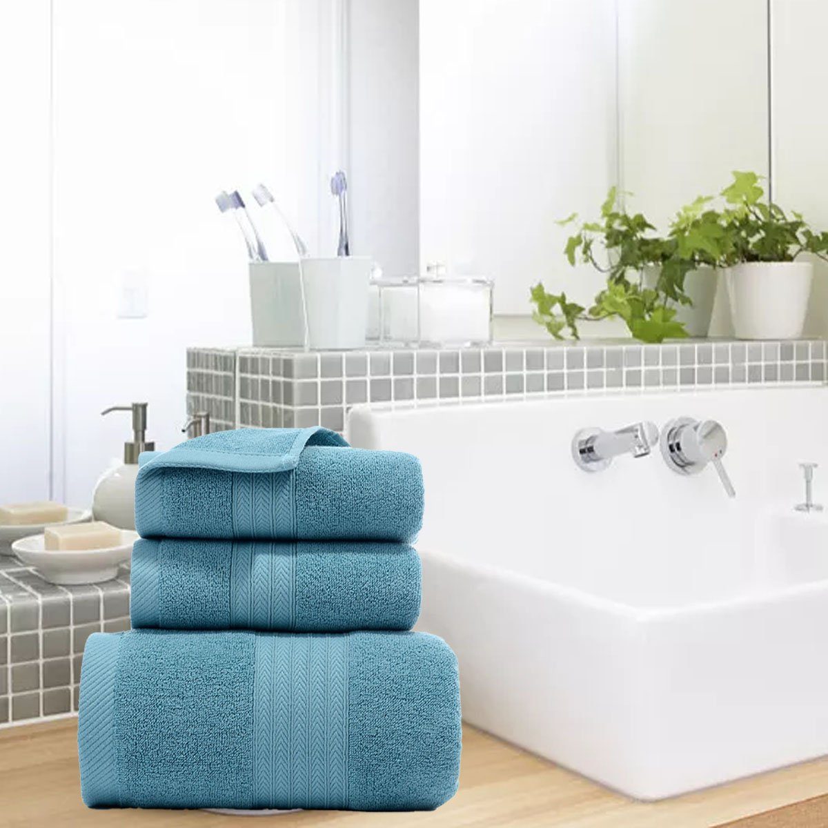 Grün Handtücher weich,für und Set-2xHandtuch,1xBadetuch,saugfähig Jormftte Set Handtuch zu Hause