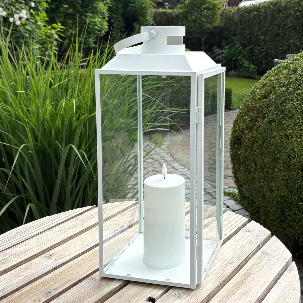 Grafelstein Kerzenlaterne Laterne LIVING weiß aus Metall H42cm moderne Metalllaterne
