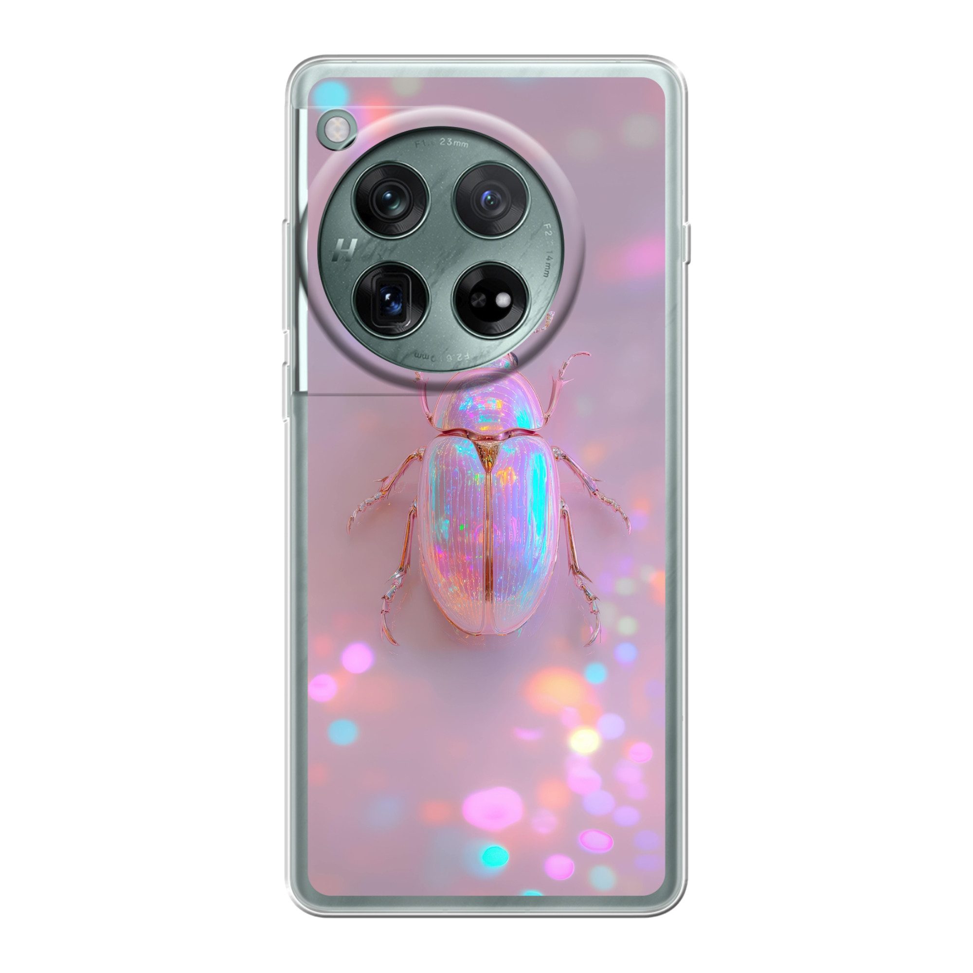 MuchoWow Handyhülle für OnePlus 12 Käfer - Metallic - Lichteffekt - Rosa, Handy Case, Silikon, Bumper Case Dünn