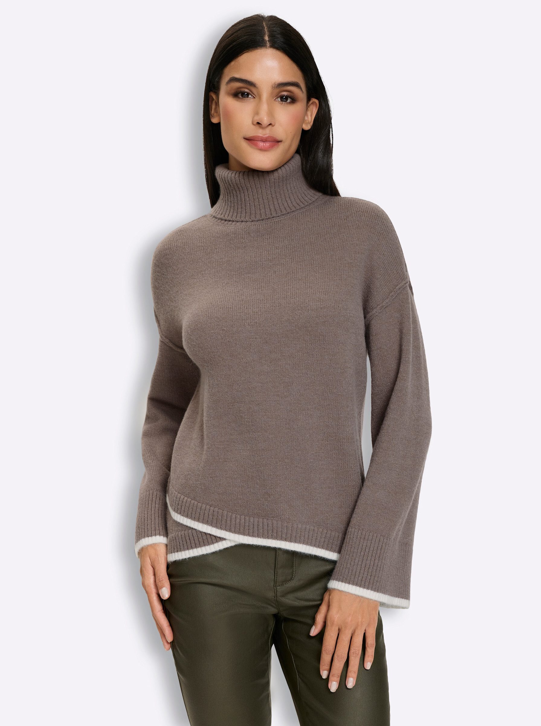Strickpullover Rollkragen-Pullover Langarm Feinstrick