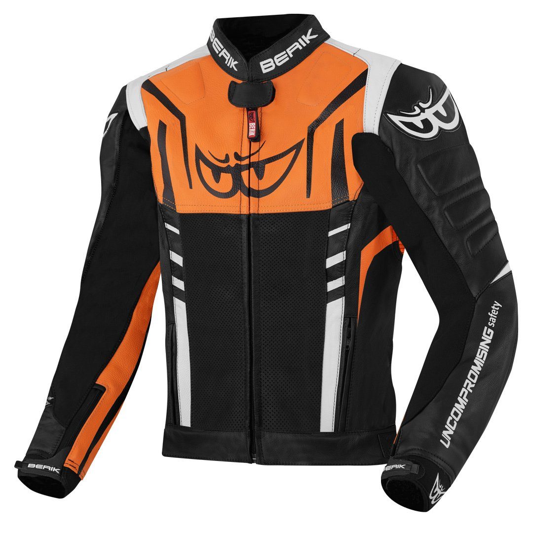 Berik Motorradjacke Striper Motorrad Lederjacke Black/White/Orange