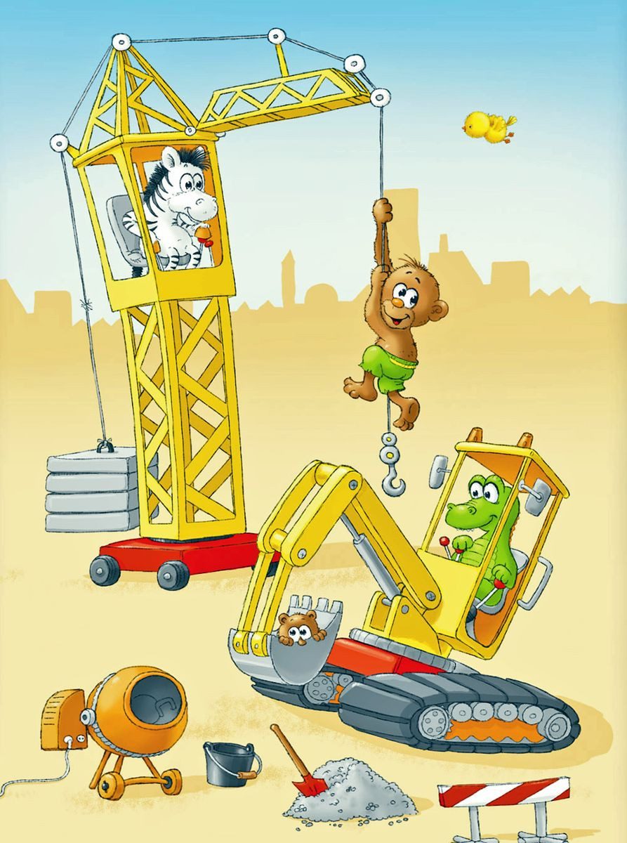 Herding Babybettwäsche 100x135cm Baustelle Bagger Kran Zootiere, Renforcé, günstig online kaufen