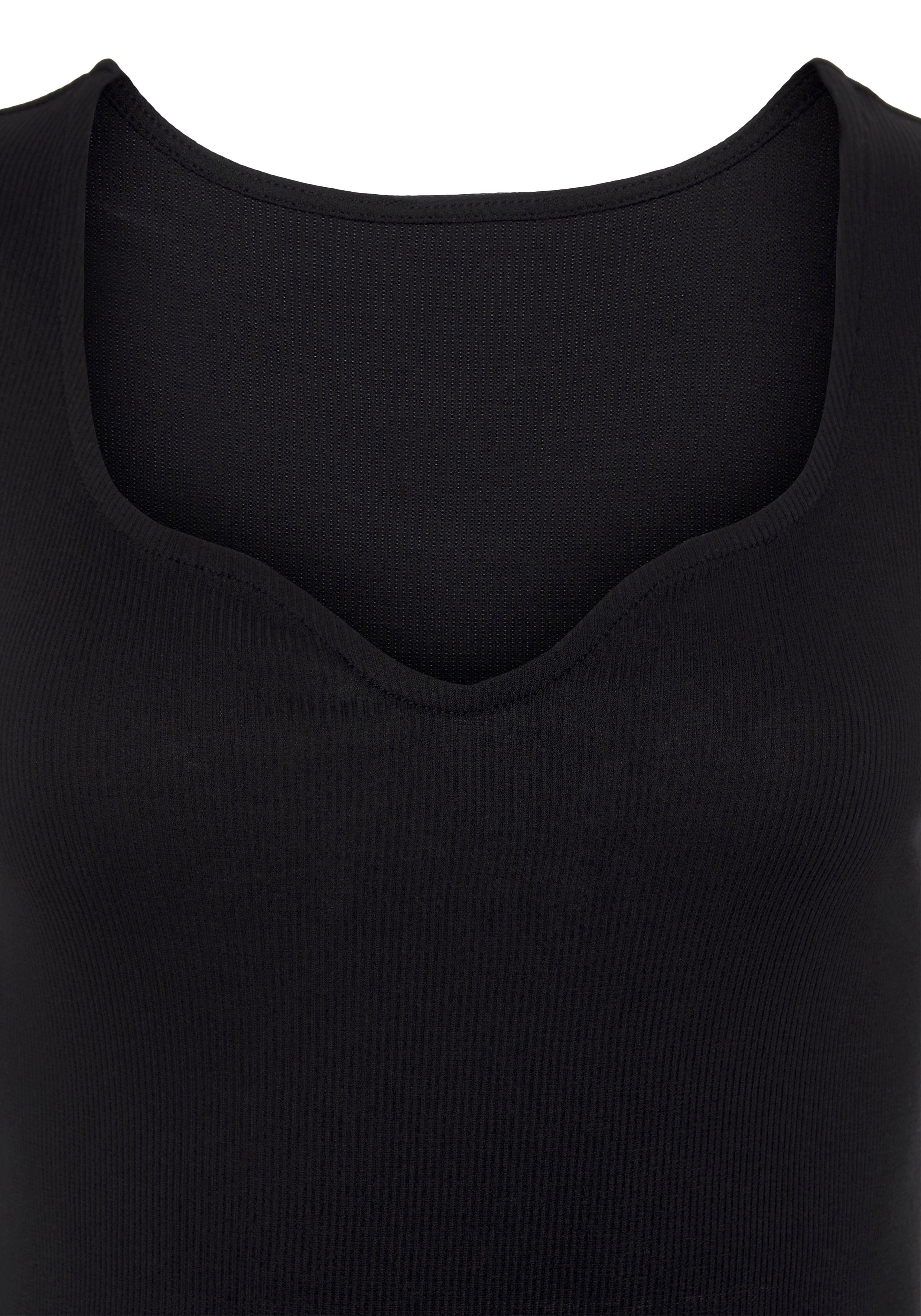 Vivance T-Shirt herzförmigen Dekolleté (1-tlg) mit schwarz