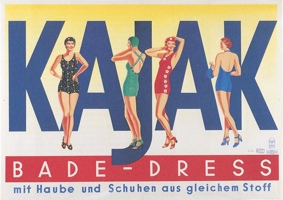 Kunstdruck KAJAK Bade Dress Haube Schuhe Stoff Textil Marke Kunstdruck Werbung 46, (1 St)