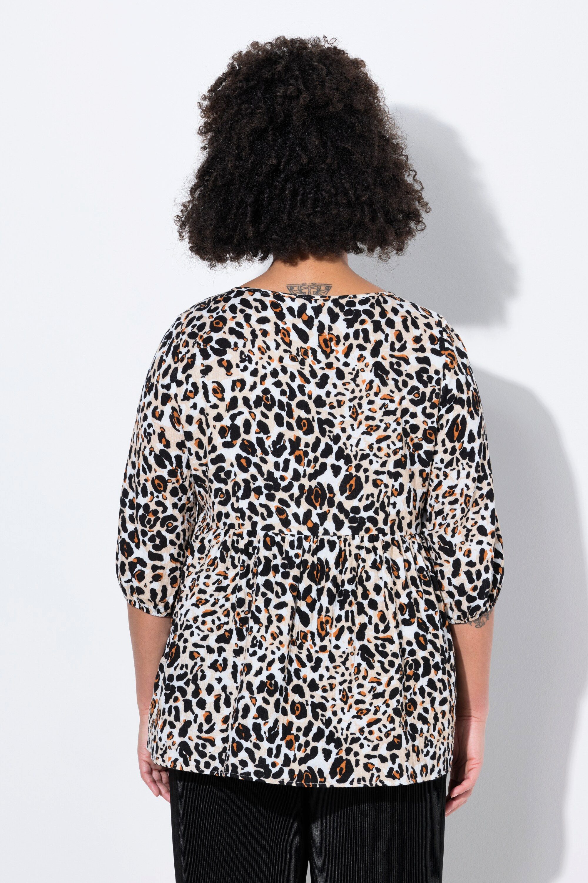 MIAMODA Longbluse Bluse A-Linie Musselin Leo Bindebänder Kräuselnaht