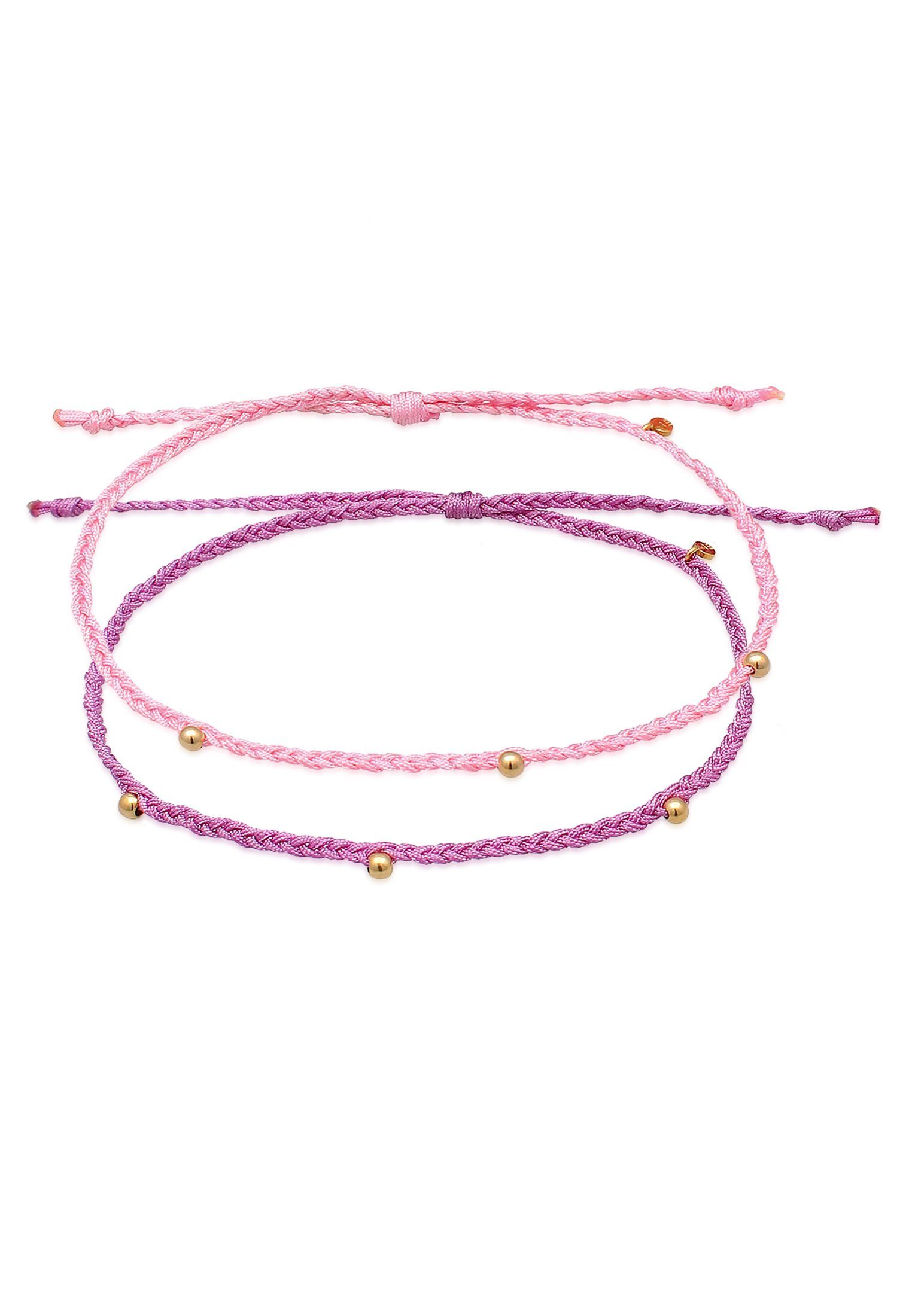 Elli Fußkette Nylon Bändchen Beads Set (2 tlg) 925 Silber Pink