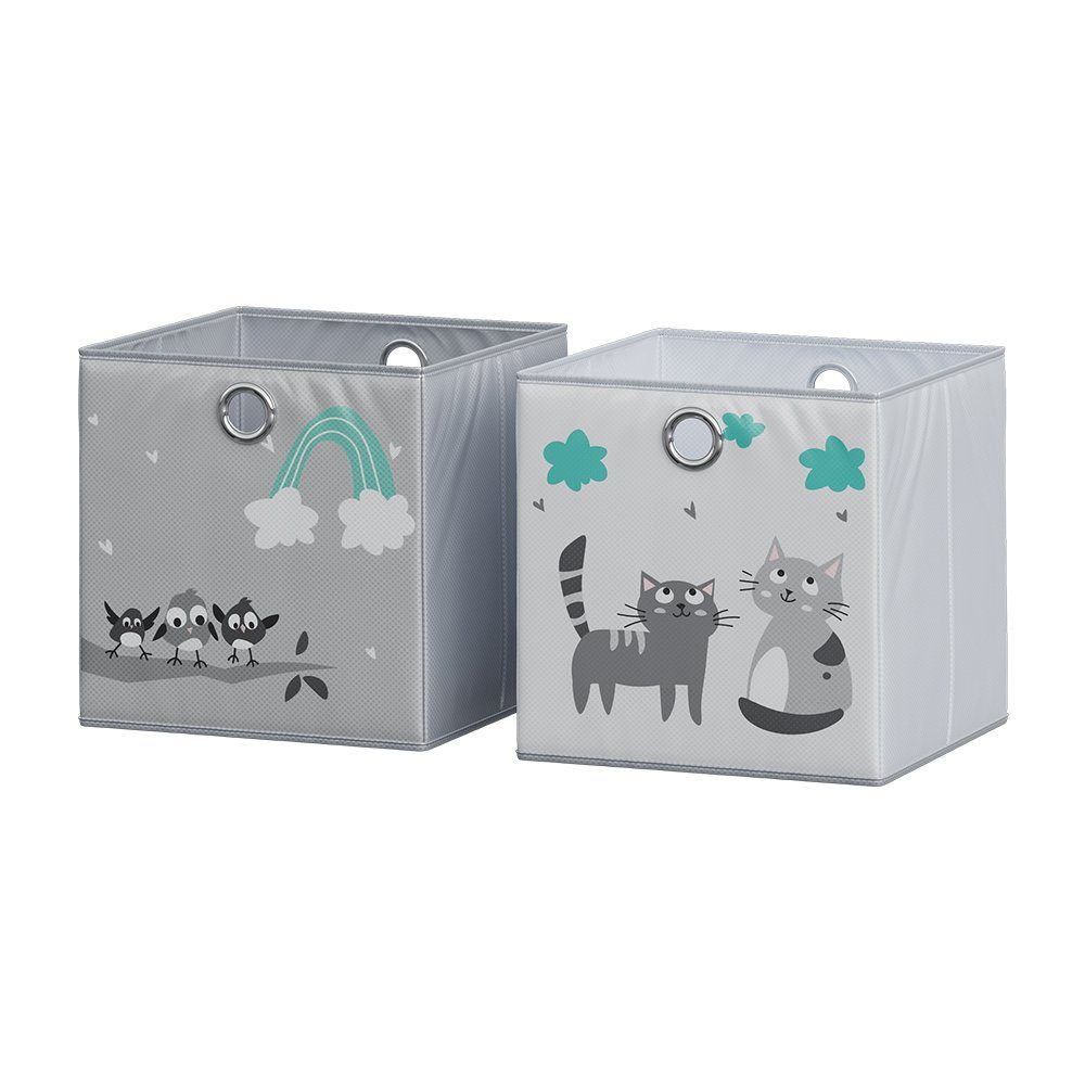 Vicco Faltbox, Grau, 30 x 30 cm (Motiv Katzen & Vögel) (2 St)