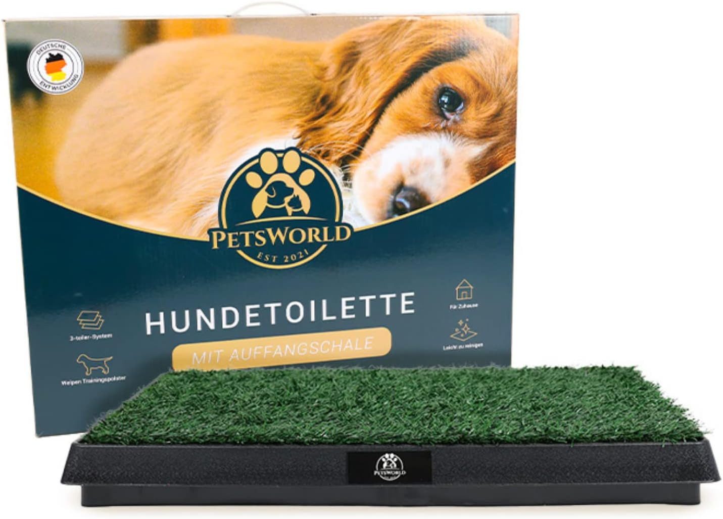 PETSWORLD EST 2021 Hundetoilette Welpentoilette Hundetoilette Kunstrasen 50×50 cm Indoor/Outdoor, Auffangschale, leicht zu reinigen, hygienisch – Kunststoff 6 cm hoch