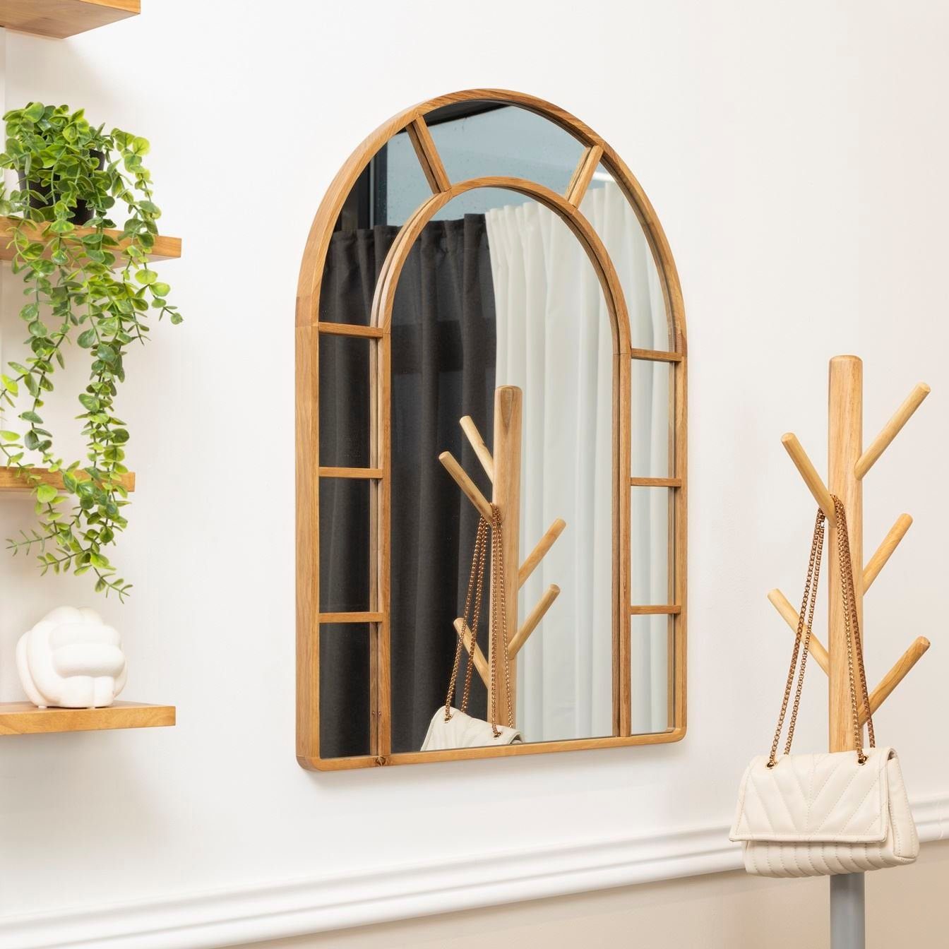 mit 60x80 Spiegel Terra Flurspiegel Eiche Fenster Landa (braun), Home cm, Bogenform Badezimmerspiegel Wandspiegel