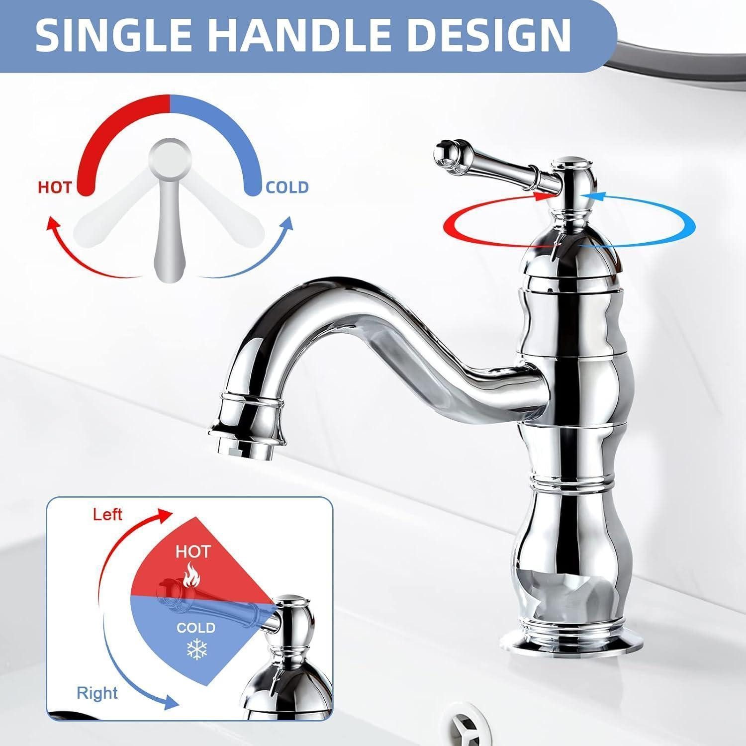 LuxusKollektion Waschtischarmatur Wasserhahn Bad Waschtischarmatur Mischbatterie 360° Chrom Messing – Bild 4 von 5