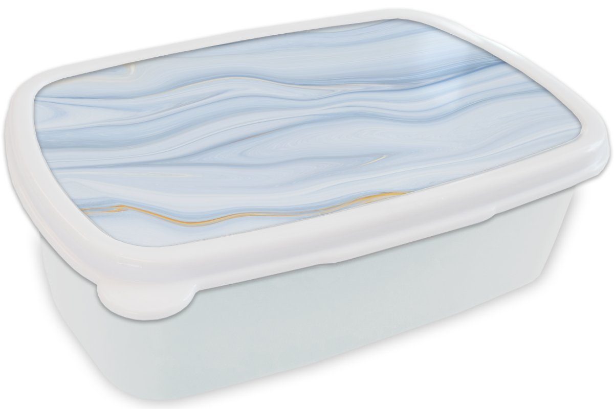 Muster MuchoWow - Kinder Mädchen Pastell, weiß Welle und Marmor (2-tlg), Kunststoff, für Erwachsene, Marmoroptik - Brotdose, Brotbox - - für und Jungs - Lunchbox Blau