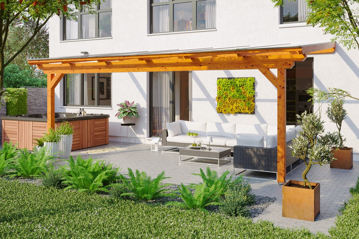 Thumbnail - Skanholz Terrassendach Ancona, BxT: 648x250 cm, Bedachung Doppelstegplatten, Leimholz
