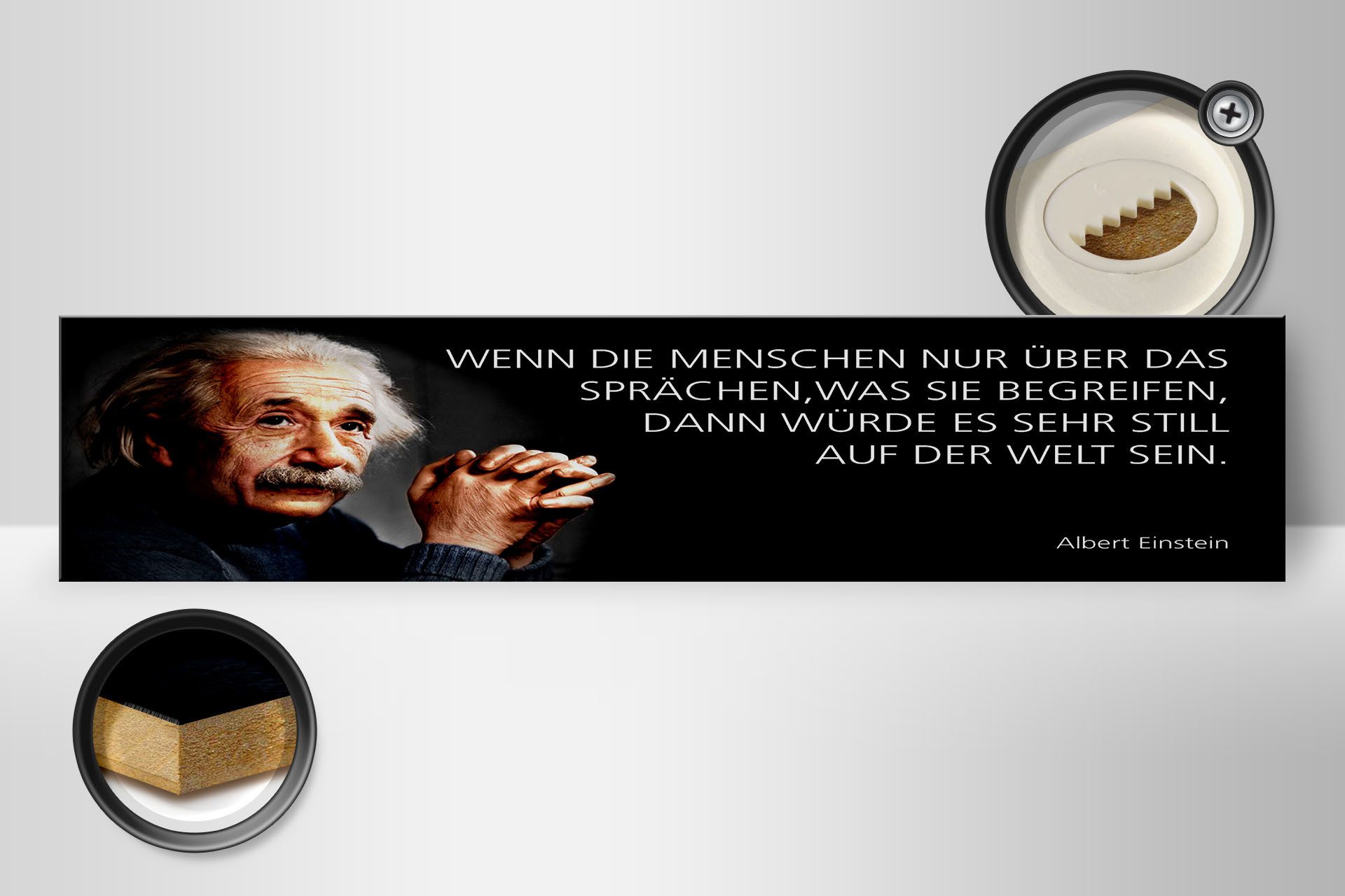 Femer GmbH Holzbild Einstein Zitat 46x10 cm Wenn die Menschen nur über das sprächen, (1 St), Glatte Holzfaserplatte (MDF), vorn beschichtet