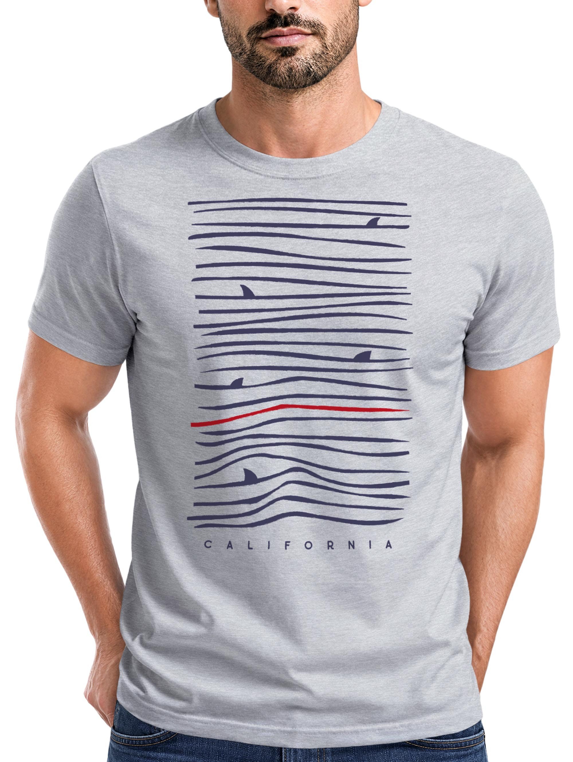 Neverless Print-Shirt Herren T-Shirt Frontprint Minimalismus Wellen Meer Aufdruck mit Print