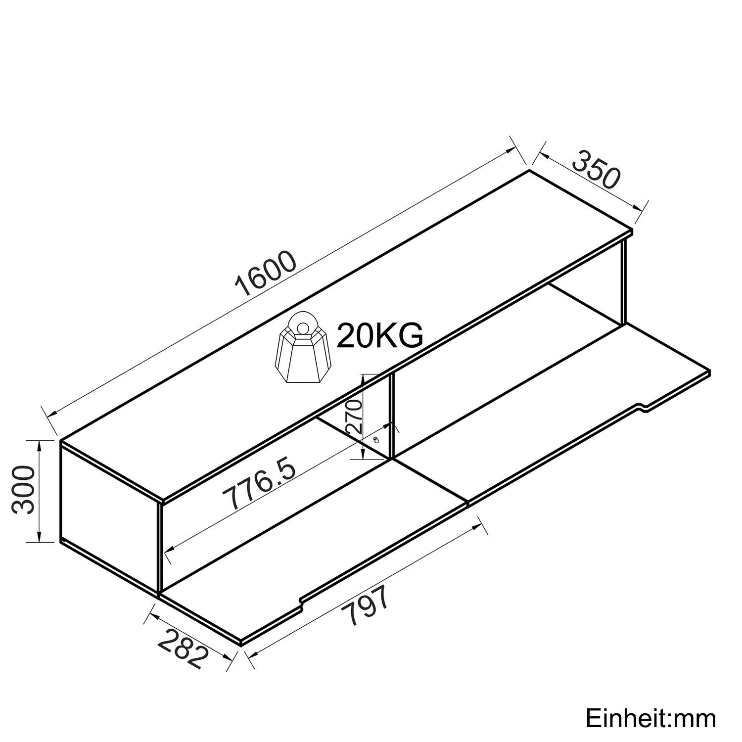 SONNI Lowboard Lowboard 160 cm Breite, Modern in Weiß & Schwarz, LED-Lichteffekten
