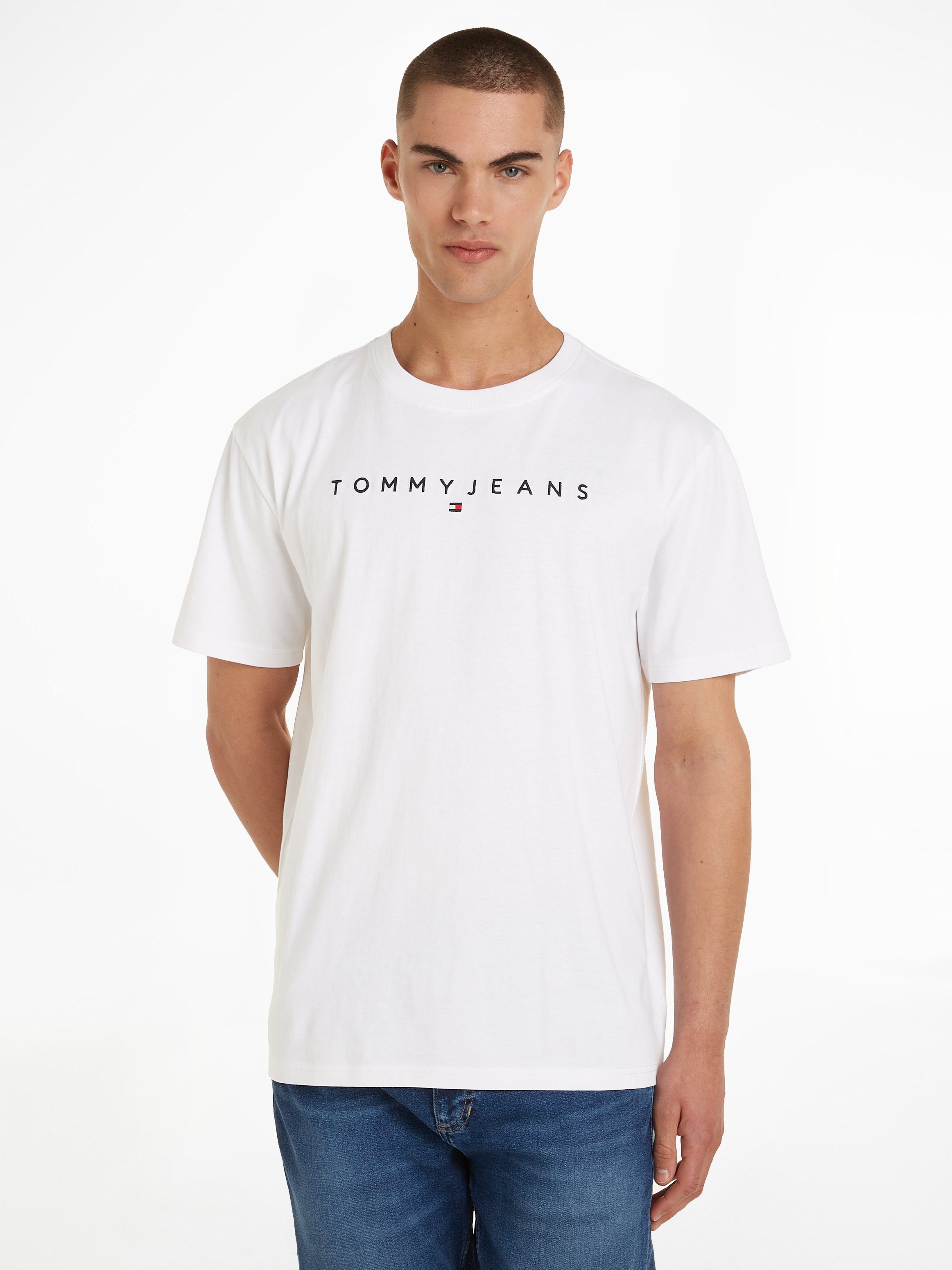 Tommy Jeans T-Shirt TJM REG LINEAR LOGO TEE EXT mit Markenlabel