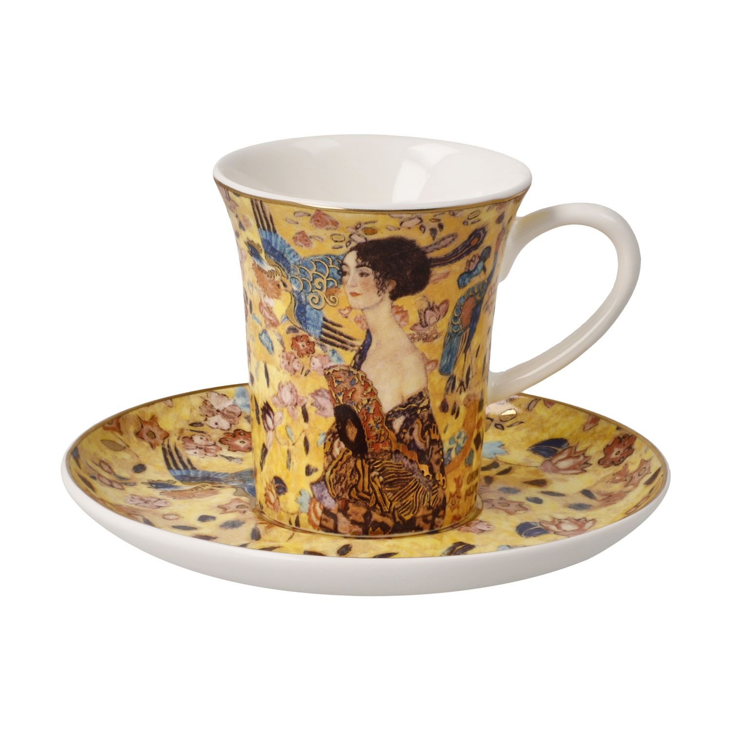 Goebel Espressotasse Gustav Klimt, Fine Bone China, mit Echtgolfauflage, Bunt, Dame mit Fächer, H: 6.5cm