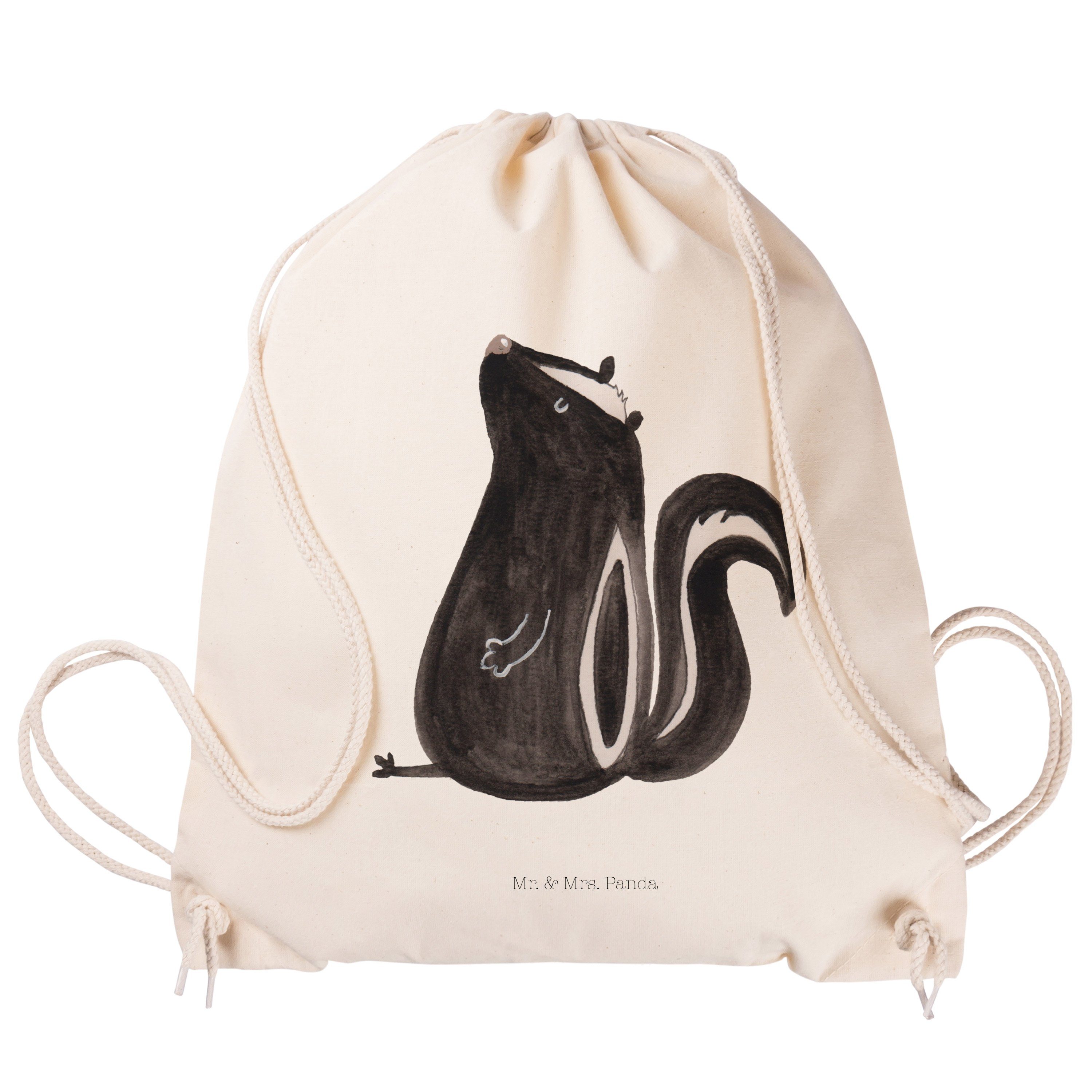 Mr. & Mrs. Panda Sporttasche Stinktier Sitzen, Beutel, Transparent, Skunk, Baumwollbeutel, Spruch, (Packung), Rucksackbeutel Büro Jutebeutel