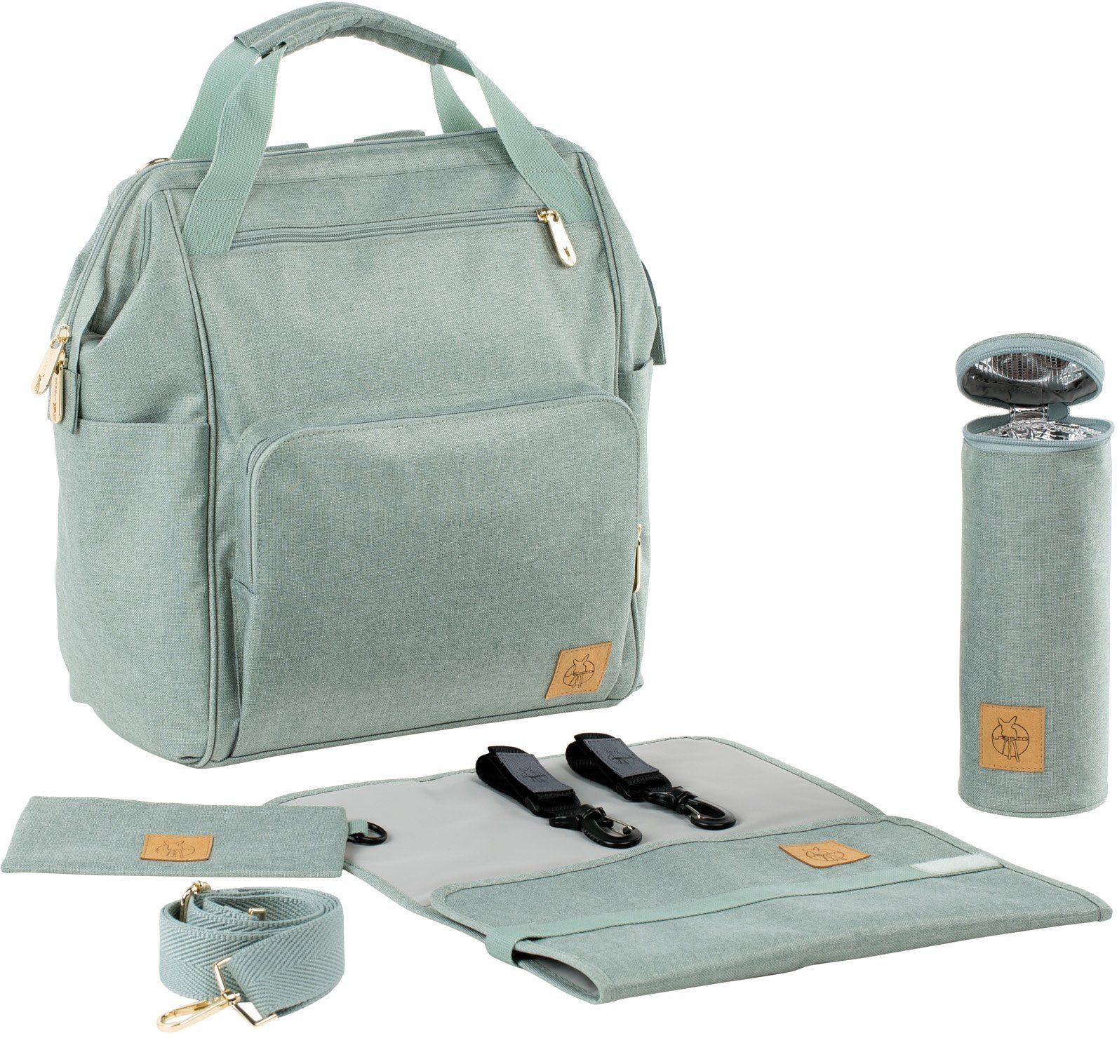 LÄSSIG Wickelrucksack Glam, Goldie, Backpack mint, PETA-approved vegan