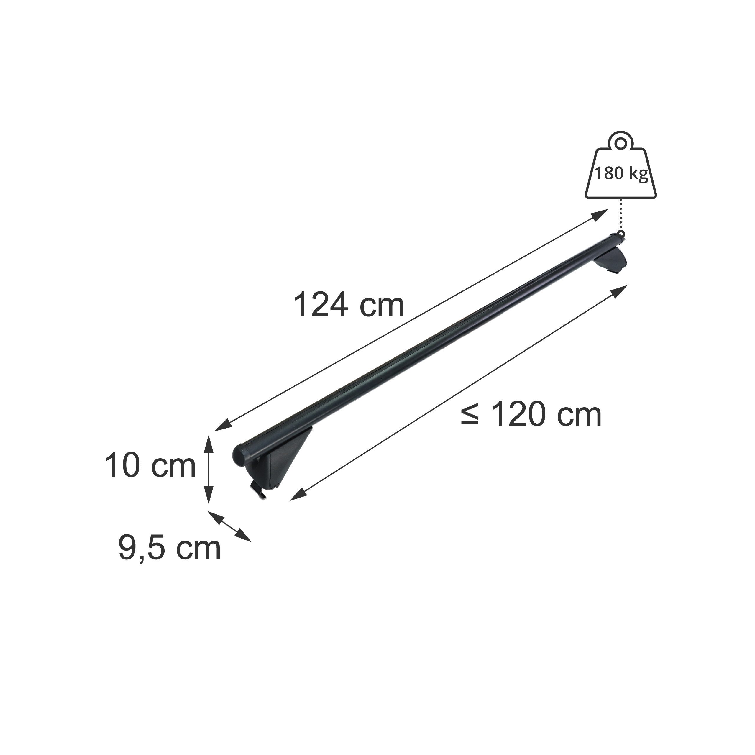 relaxdays Dachträger Aluminium geschlossene Reling (2-St), schwarz, 124 cm – Bild 4 von 5