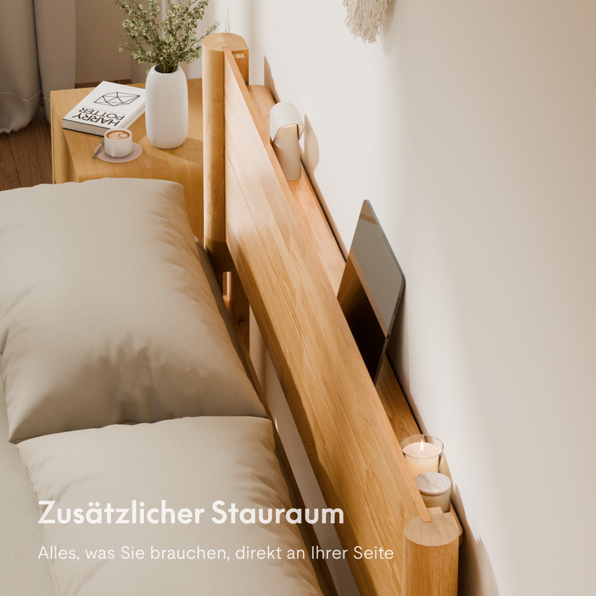 FLEXISPOT Bettgestell 90/140/160/180x200 cm aus Gummibaumholz, Futonbett aus Massivholz (Massivholz-Plattformbett aus 100 % Gummibaumholz, bis 700KG, 10 Jahre G – Bild 3 von 5