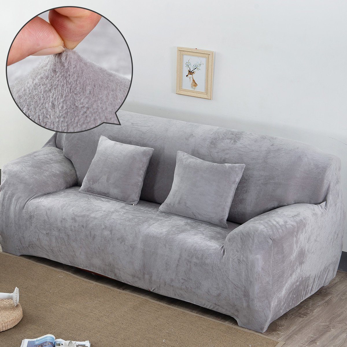 Modern Sofabezug Couchbezug, Armlehne Stretch Sofahusse für Sofaüberwurf Sofahusse Protector MULISOFT, Hunde Haustiere mit Grau Wohnzimmer, für Elastische Samt