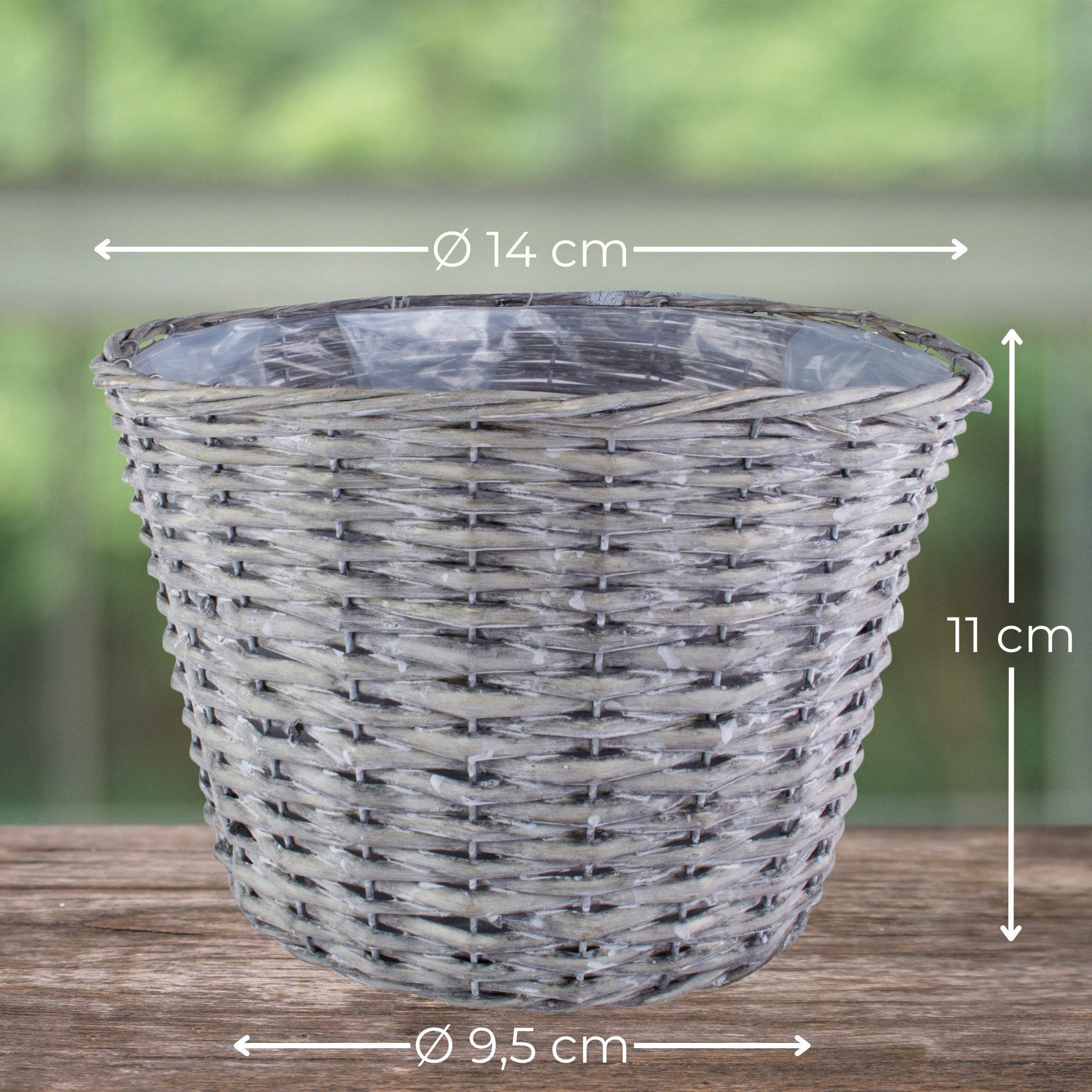 Thumbnail - matches21 HOME & HOBBY Blumentopf Weidekorb Pflanzgefäß rund foliert grau gewaschen 1 Stk Ø 14 cm (1 St), Blumentopf für...