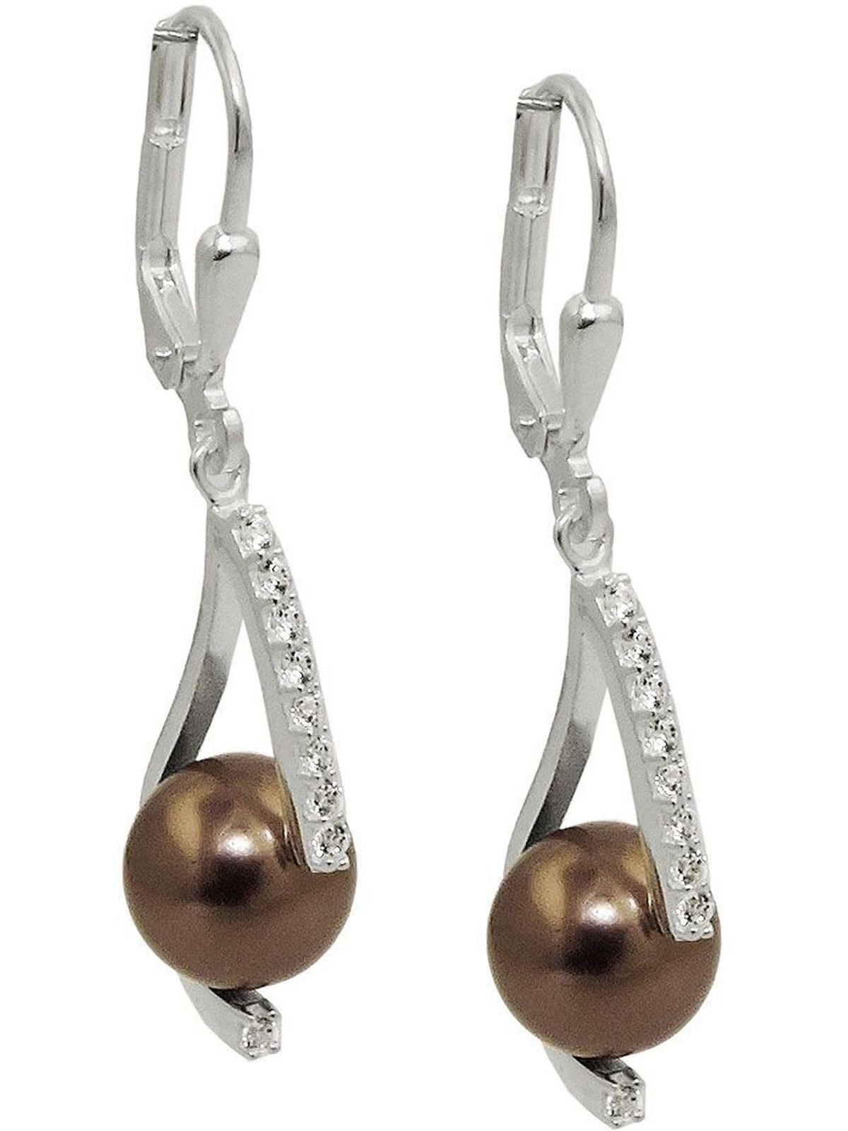 Gallay Paar Ohrhänger Ohrhänger Ohrringe 35x8mm Glasperle braun Zirkonias Silber 925 (1-tlg)