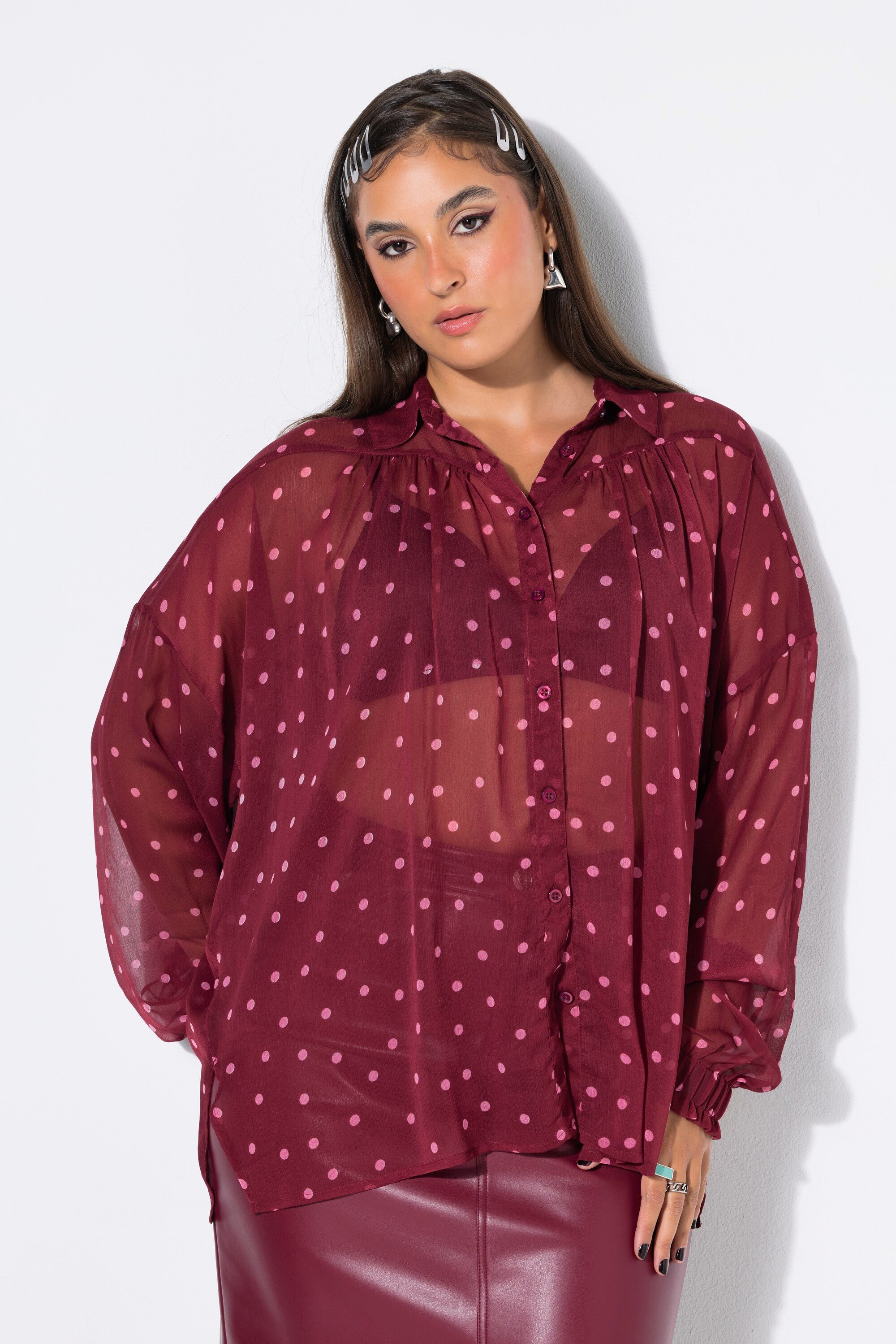 Studio Untold Hemdbluse Chiffonbluse oversized Dots Langarm