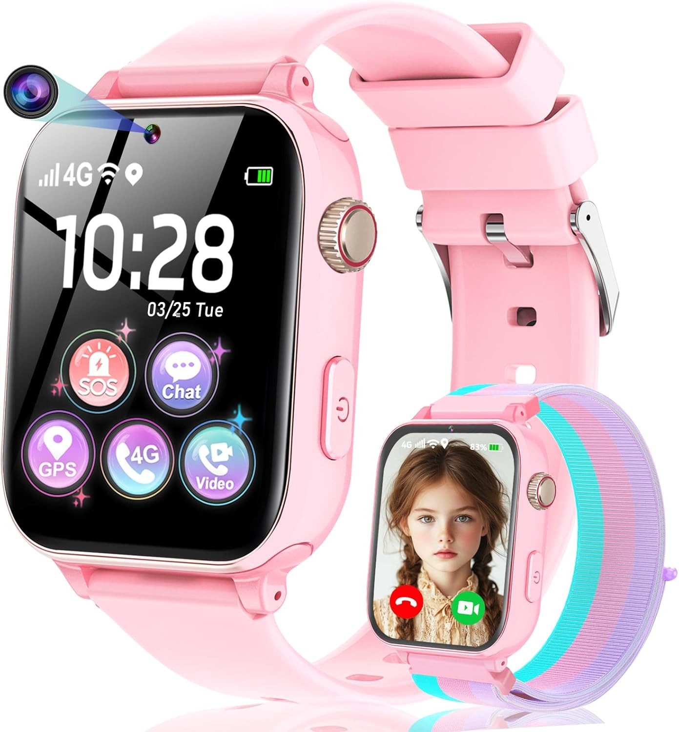CATGIFF A22 Smartwatch (3,9 cm, sim-karte), Kinder Smartwatch GPS 4G SOS Ortung