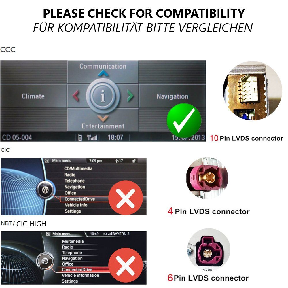GABITECH 8.8" Drahtlos CarPlay/Android Auto für BMW CCC E60 E61 E90 E91 E92 CCC Einbau-Navigationsgerät (Kabellos Apple Carplay und Android Auto, Linux System)