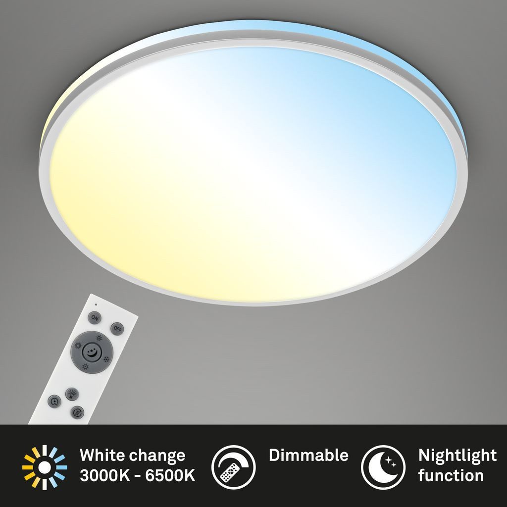 Briloner Leuchten LED Deckenleuchte 3831014, Dimmfunktion, LED fest integriert, 2700K - Extra-Warmweiß, LED Deckenlampe 49x9,5 cm Chrom Matt 40W Wohnzimmer Schlafzimmer Flur