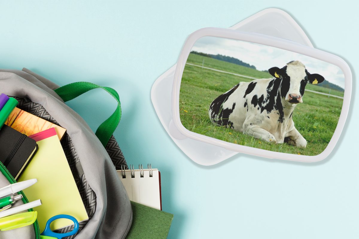 - Lunchbox für Brotbox und Jungs - MuchoWow und Kinder - Tiere weiß Kuh für Mädchen (2-tlg), Gras Erwachsene, Kunststoff, Brotdose, Berg,