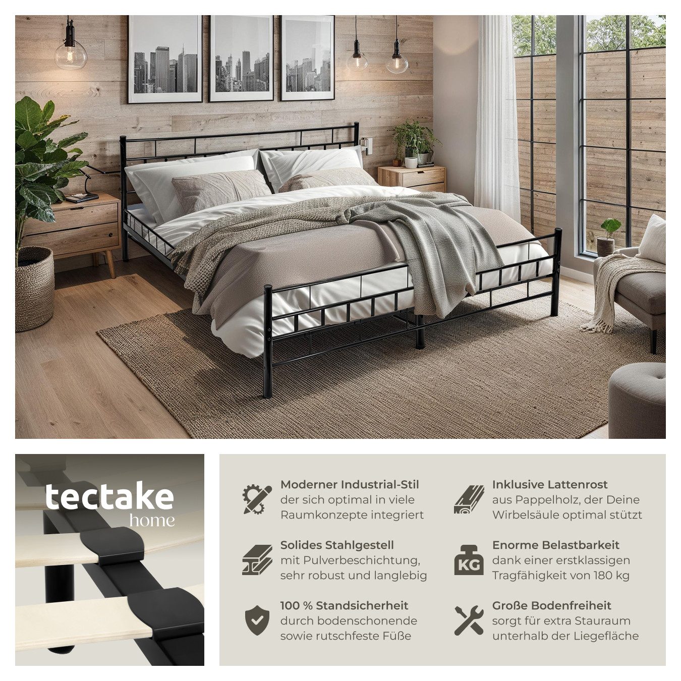 tectake Bettgestell Metallbett, robustes Stahlgestell günstig online kaufen