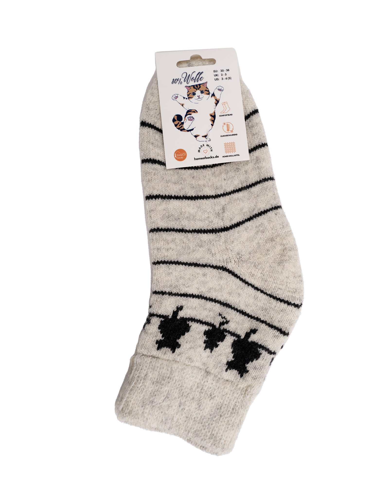 HomeOfSocks Socken Wollsocken Katzenmotiv, 80% Wolle, Komfortbund 80% naturbelassene Wolle, Angenehmer Bund,  Kurze Socken