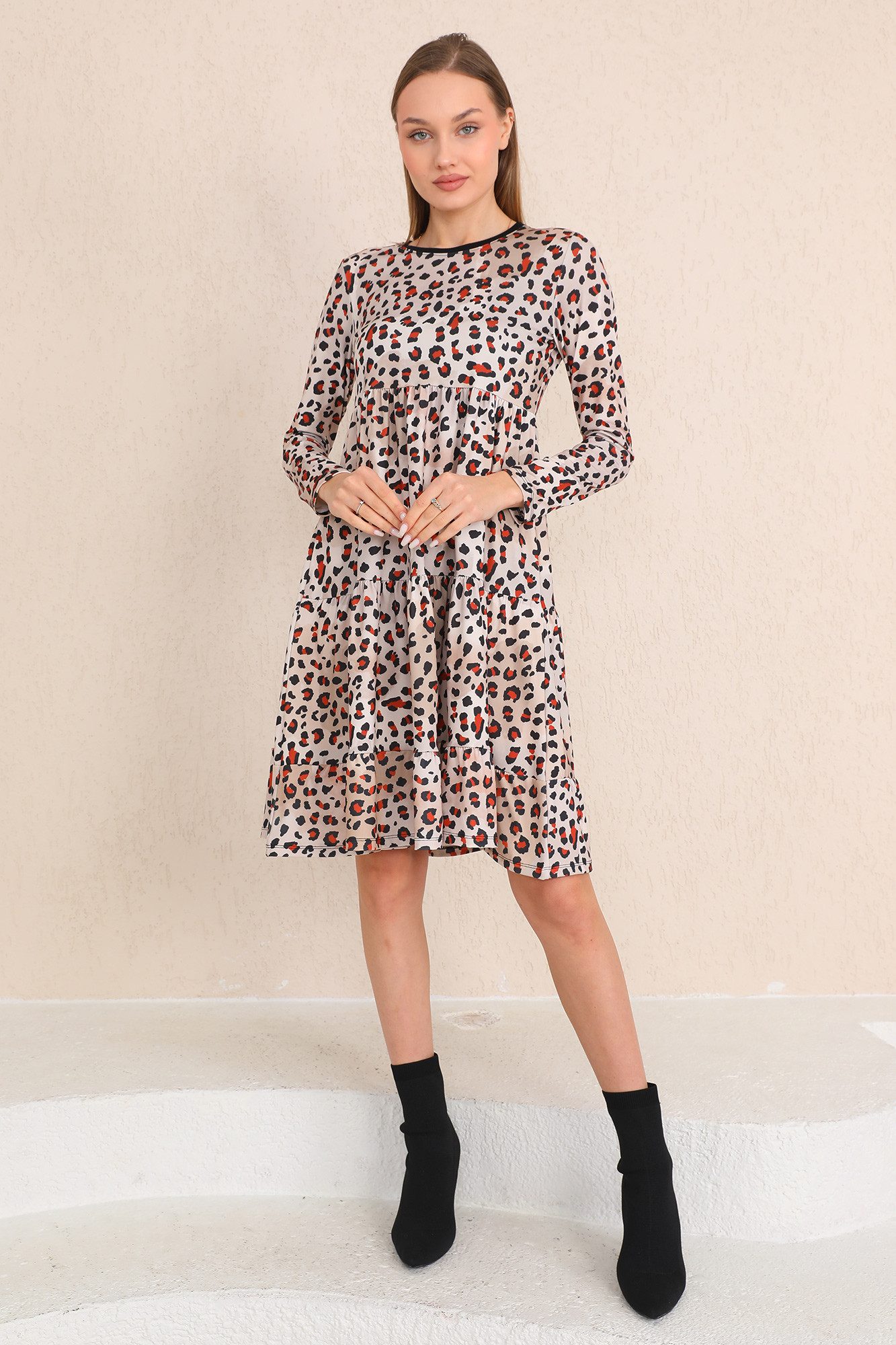 Bongual Midikleid A-Linien-Kleid Stufenkleid Leo Print günstig online kaufen